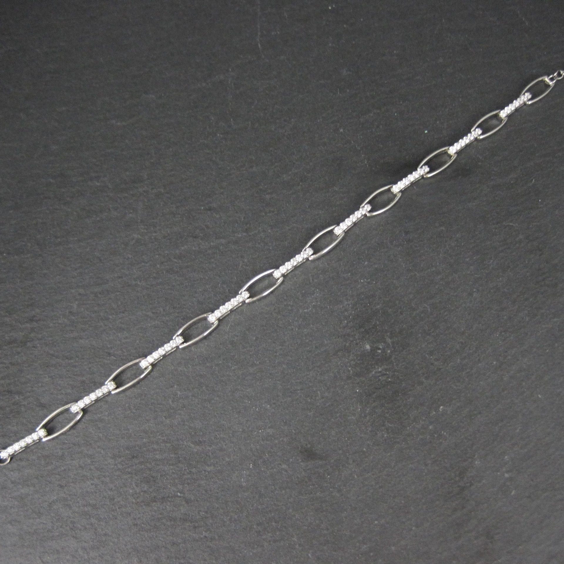 Sterling Silver Cz Link Bracelet 7-8 Inches
