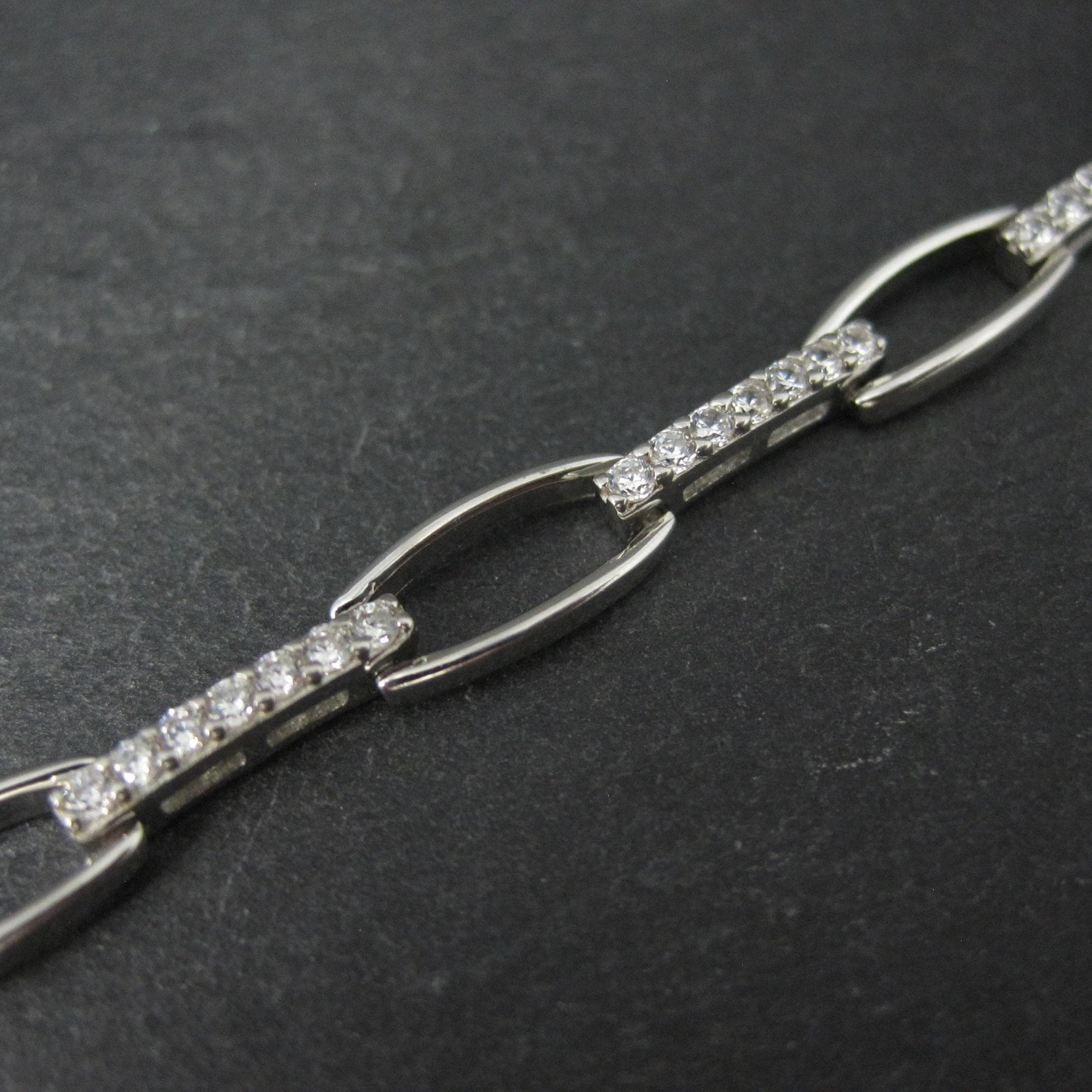 Sterling Silver Cz Link Bracelet 7-8 Inches