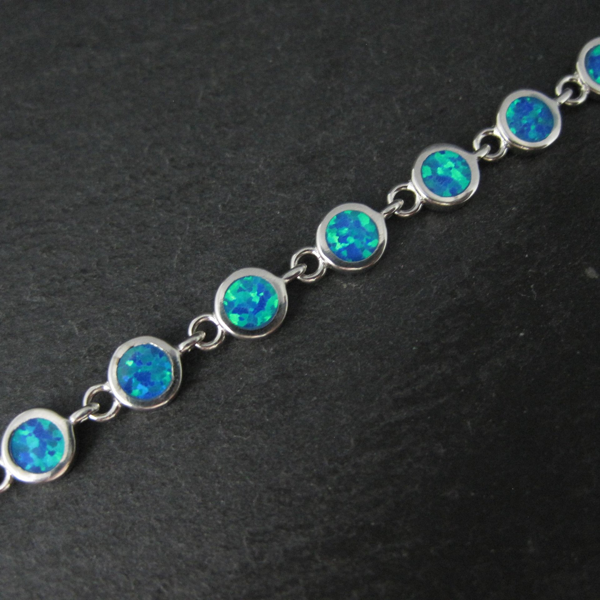 Dainty Sterling Silver Blue Opal Bracelet