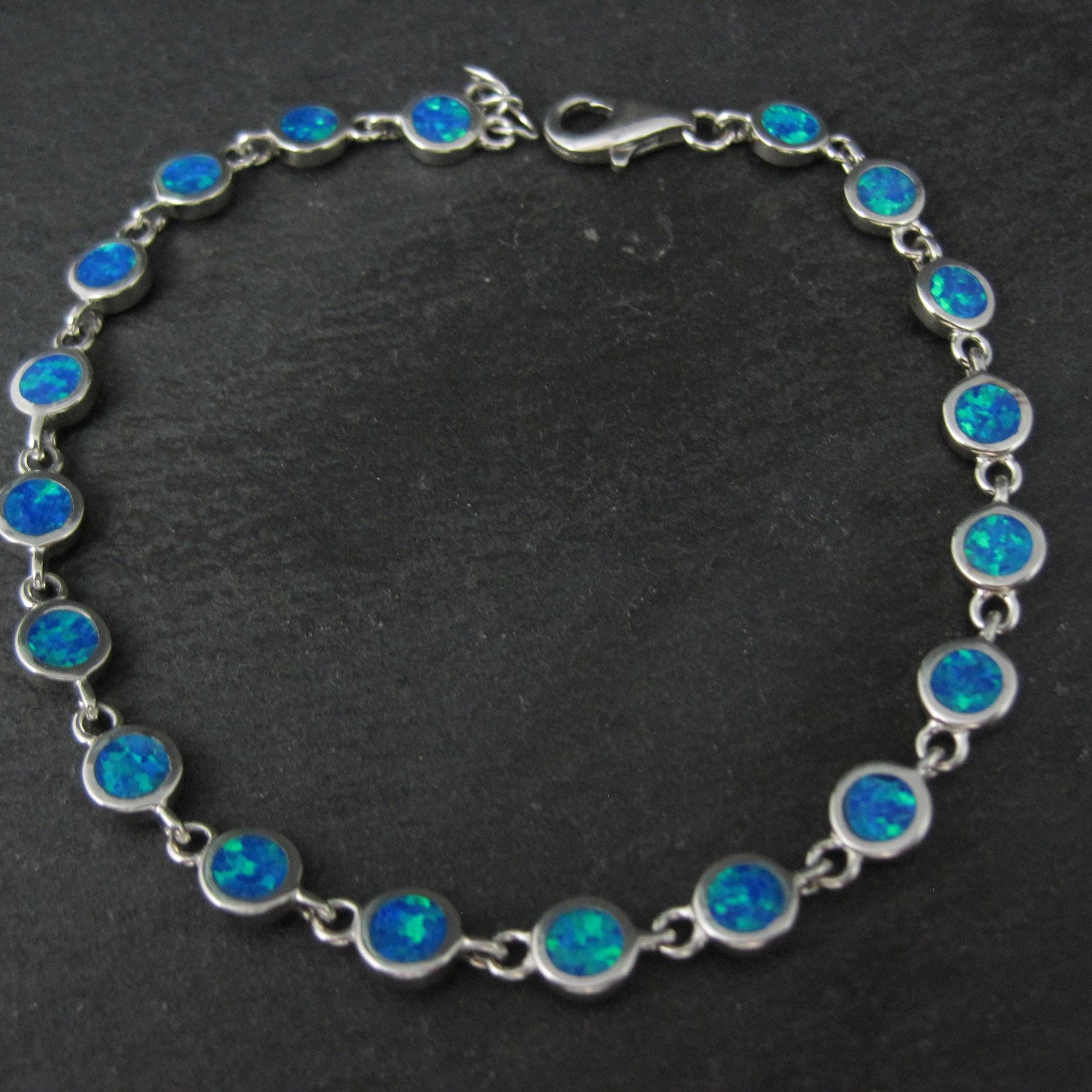 Dainty Sterling Silver Blue Opal Bracelet