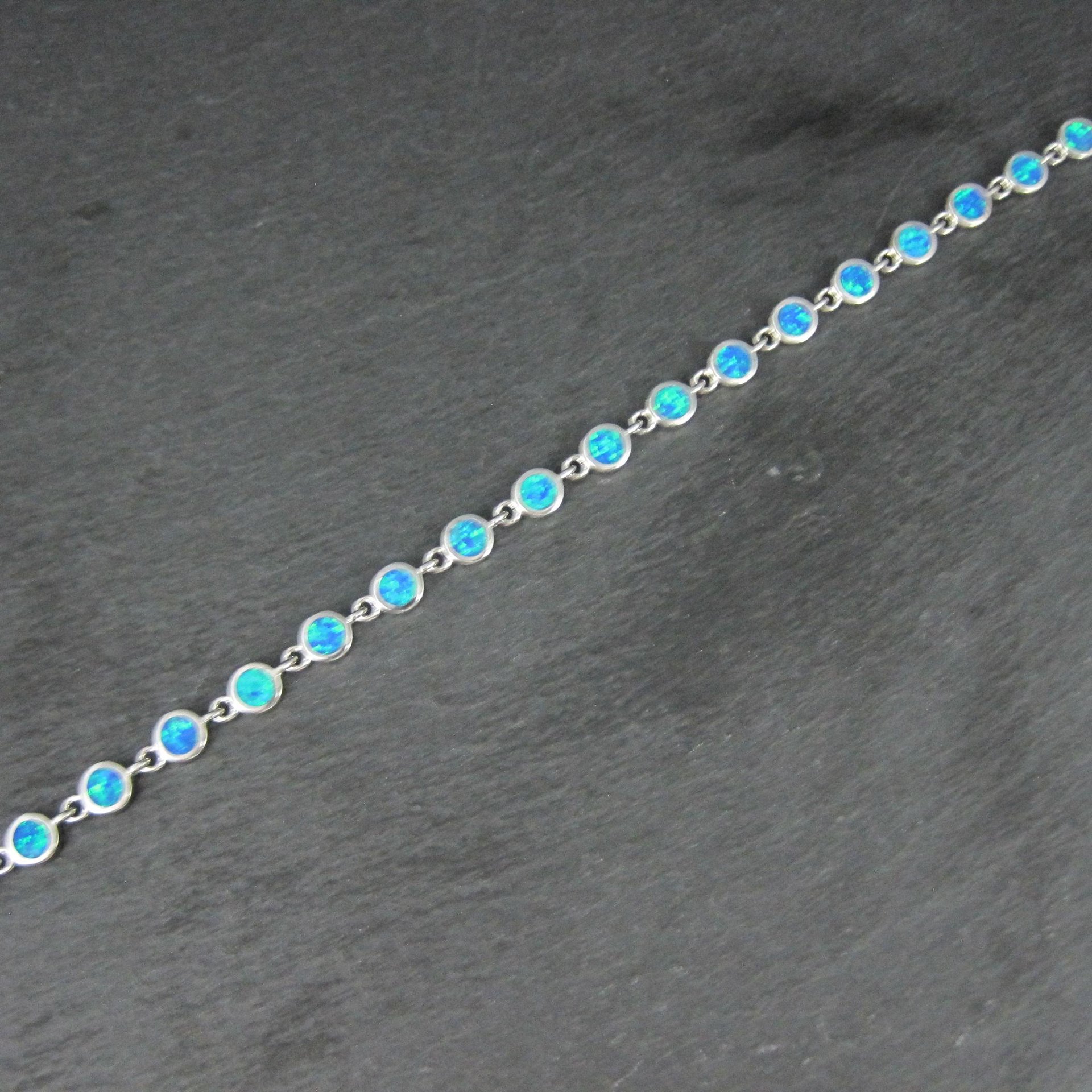 Dainty Sterling Silver Blue Opal Bracelet