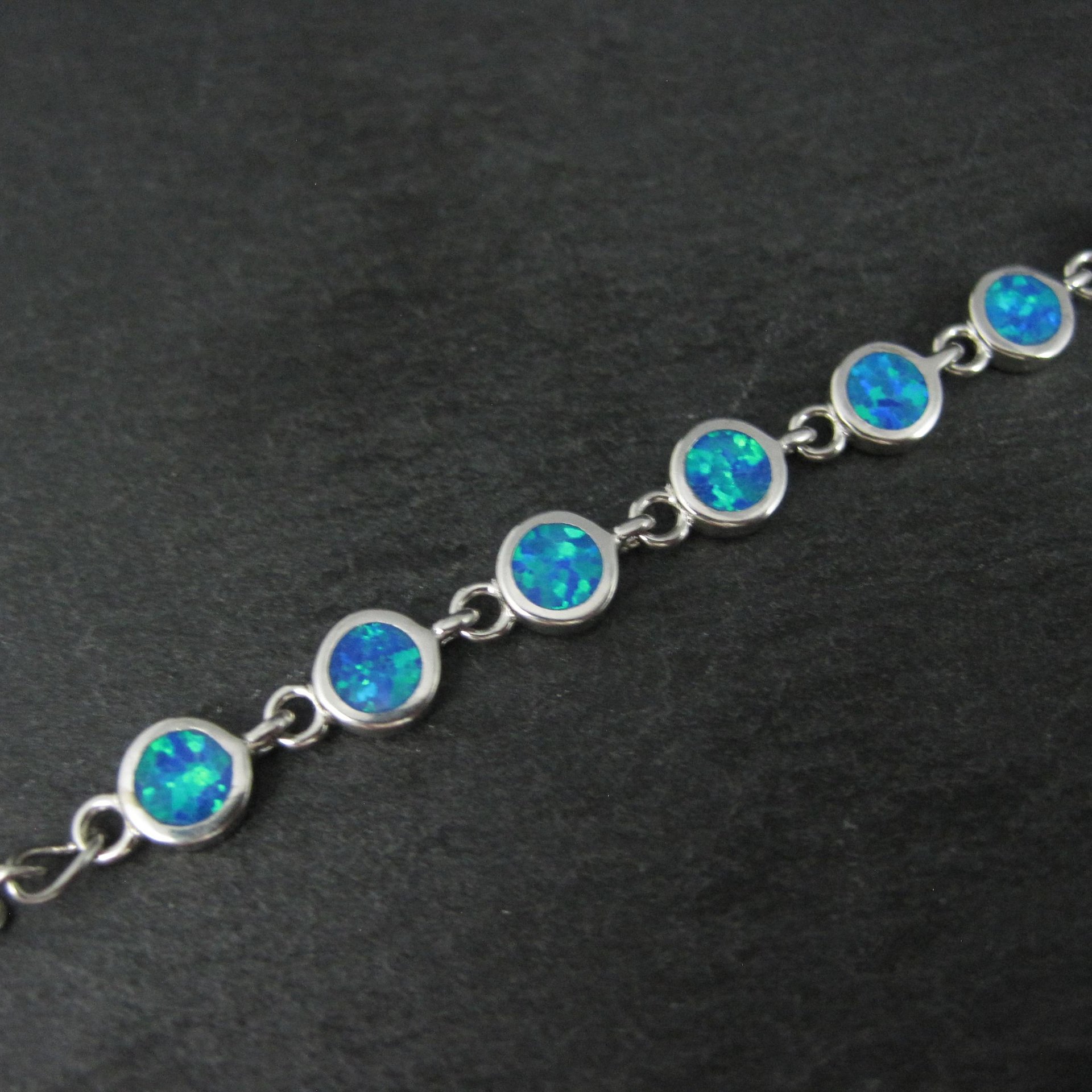 Dainty Sterling Silver Blue Opal Bracelet