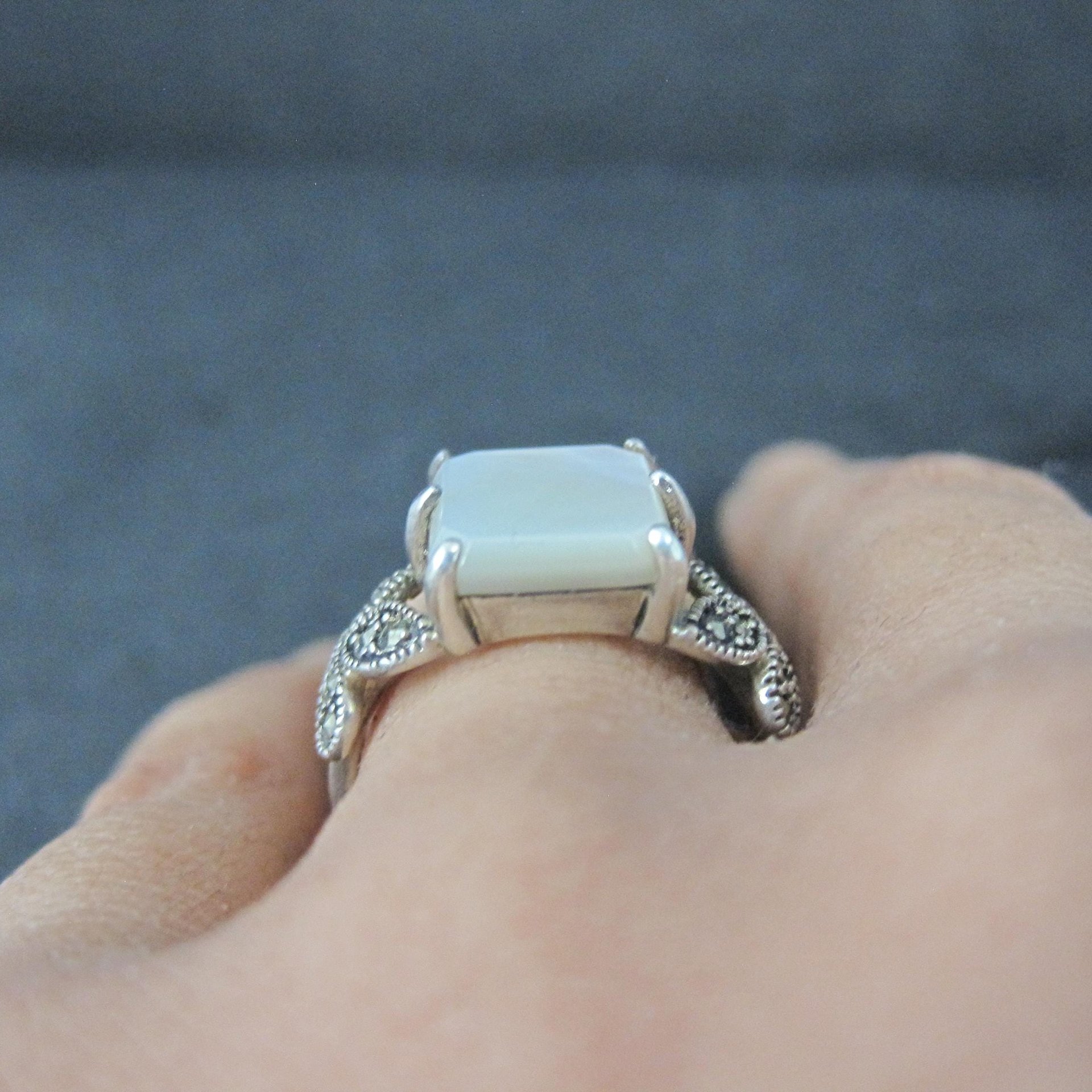 Sterling Silver Mother of Pearl and Marcasite Butterfly Ring Size 7