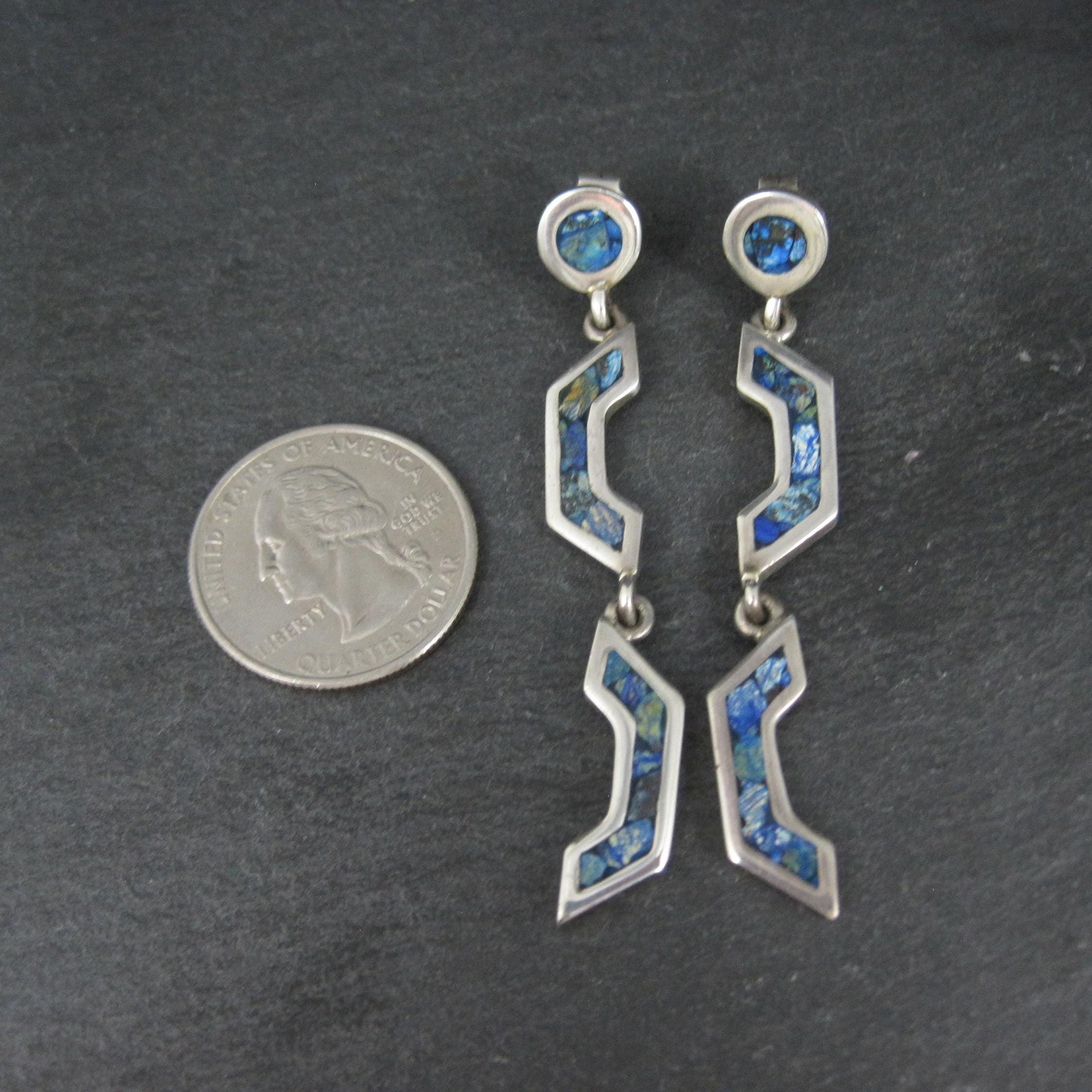 Vintage Mexican Sterling Sodalite Inlay Earrings