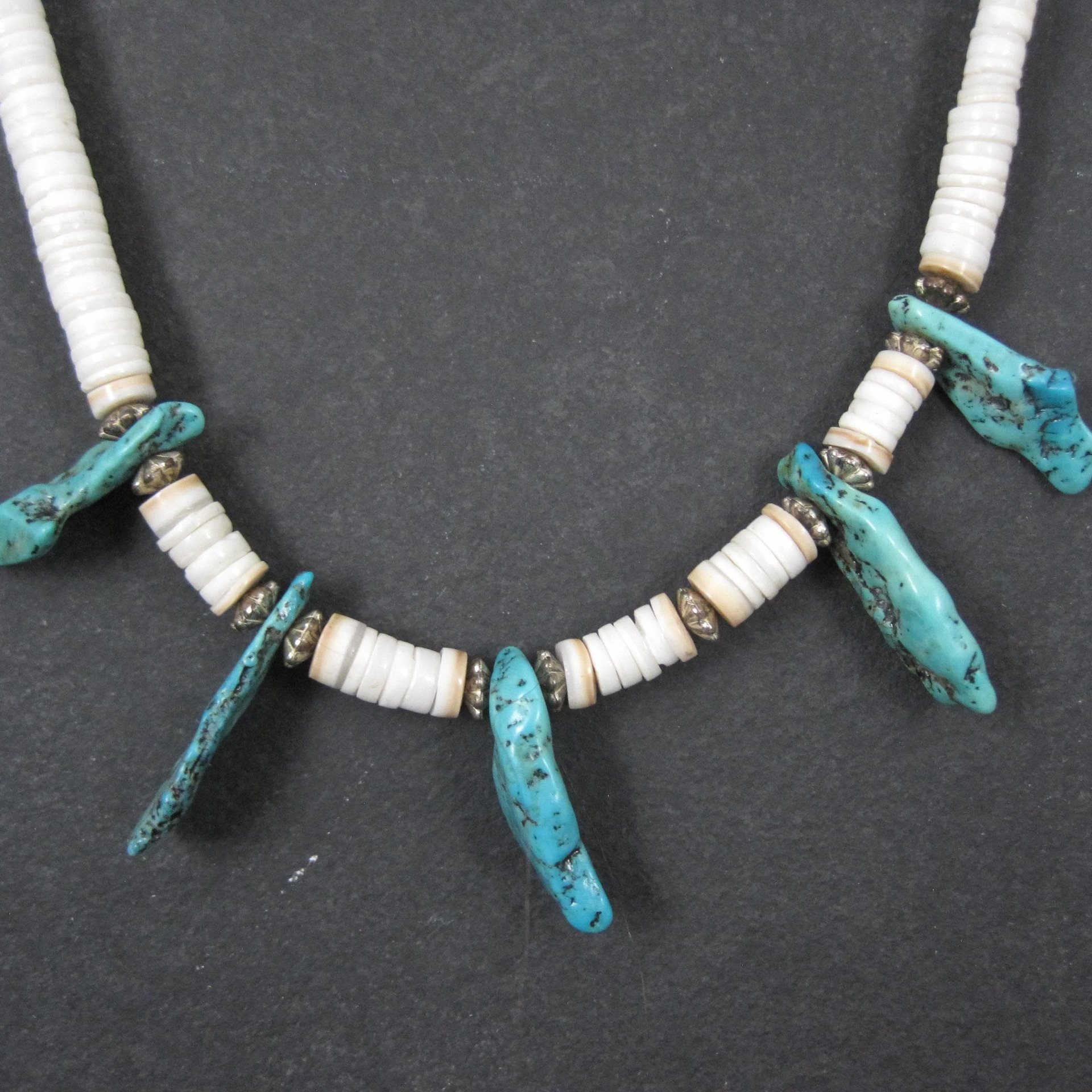 Southwestern Shell and Turquoise Necklace 19.5" Vintage Estate Jewelry