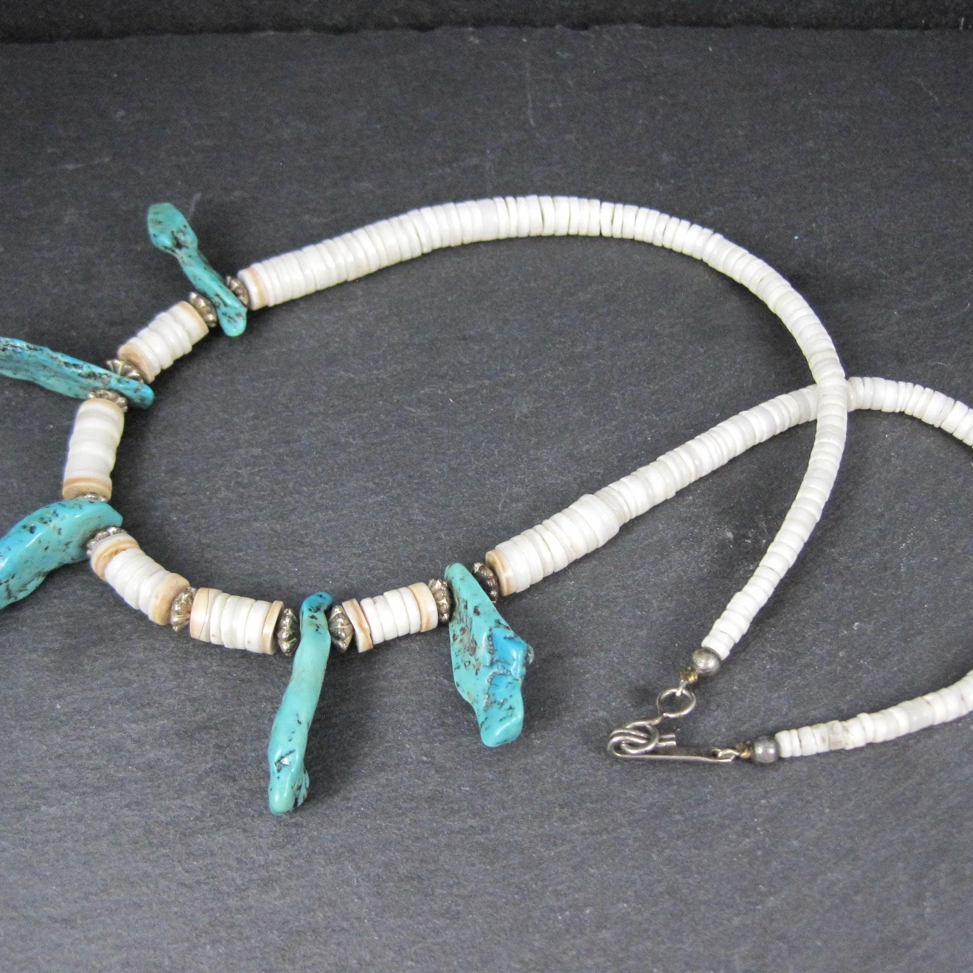 Southwestern Shell and Turquoise Necklace 19.5" Vintage Estate Jewelry