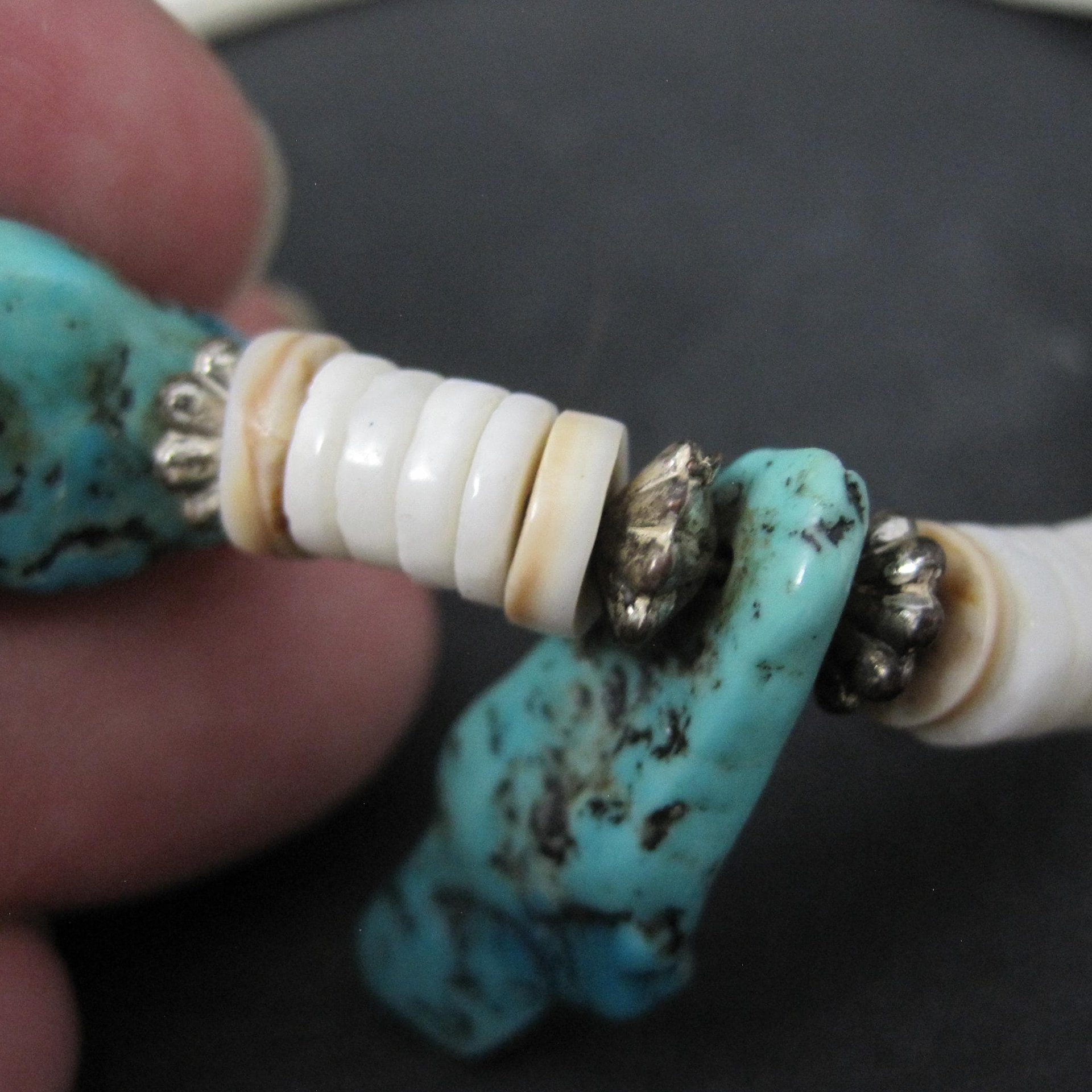 Southwestern Shell and Turquoise Necklace 19.5" Vintage Estate Jewelry