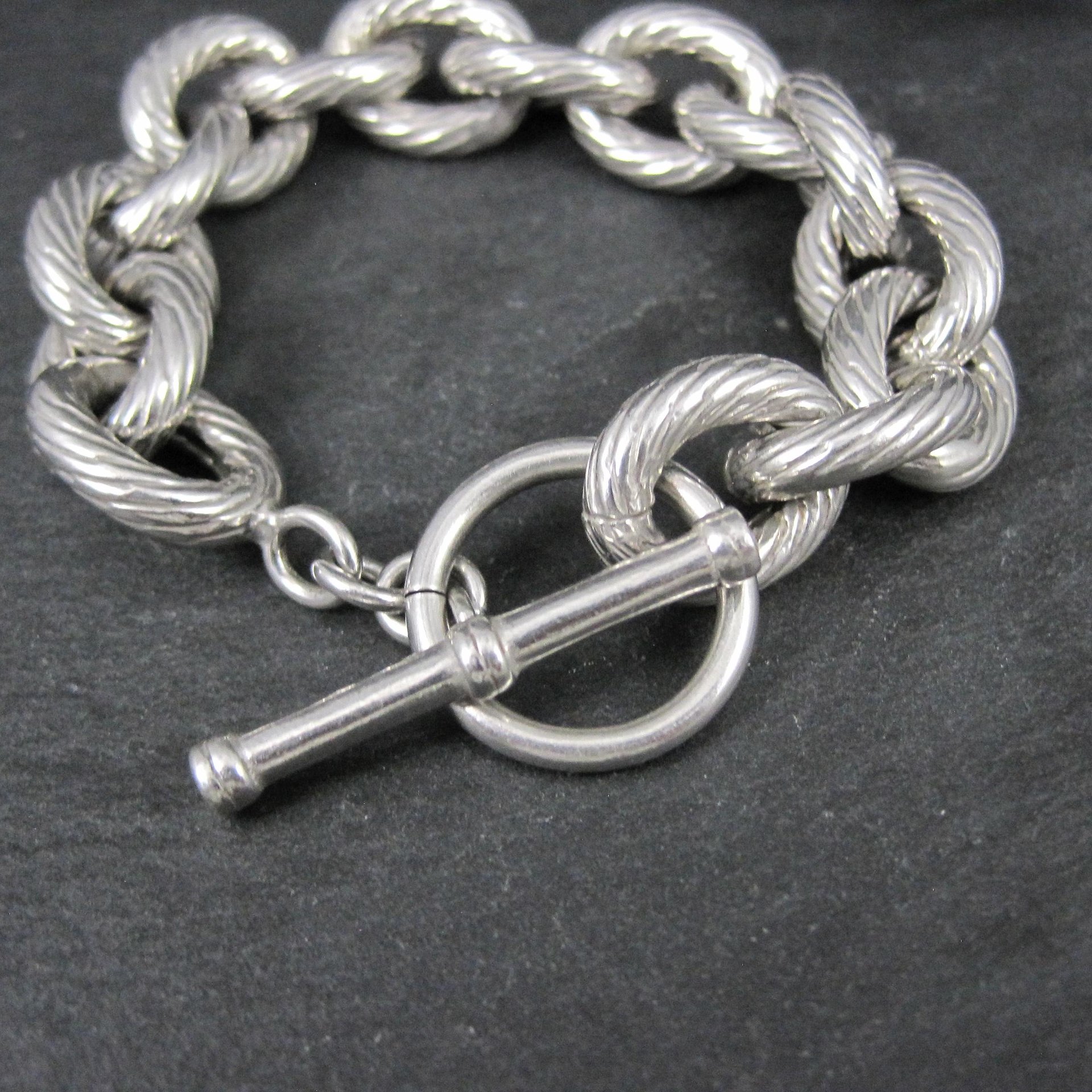 Chunky Sterling Silver Toggle Bracelet 7.5 Inches Vintage Italian Estate Jewelry