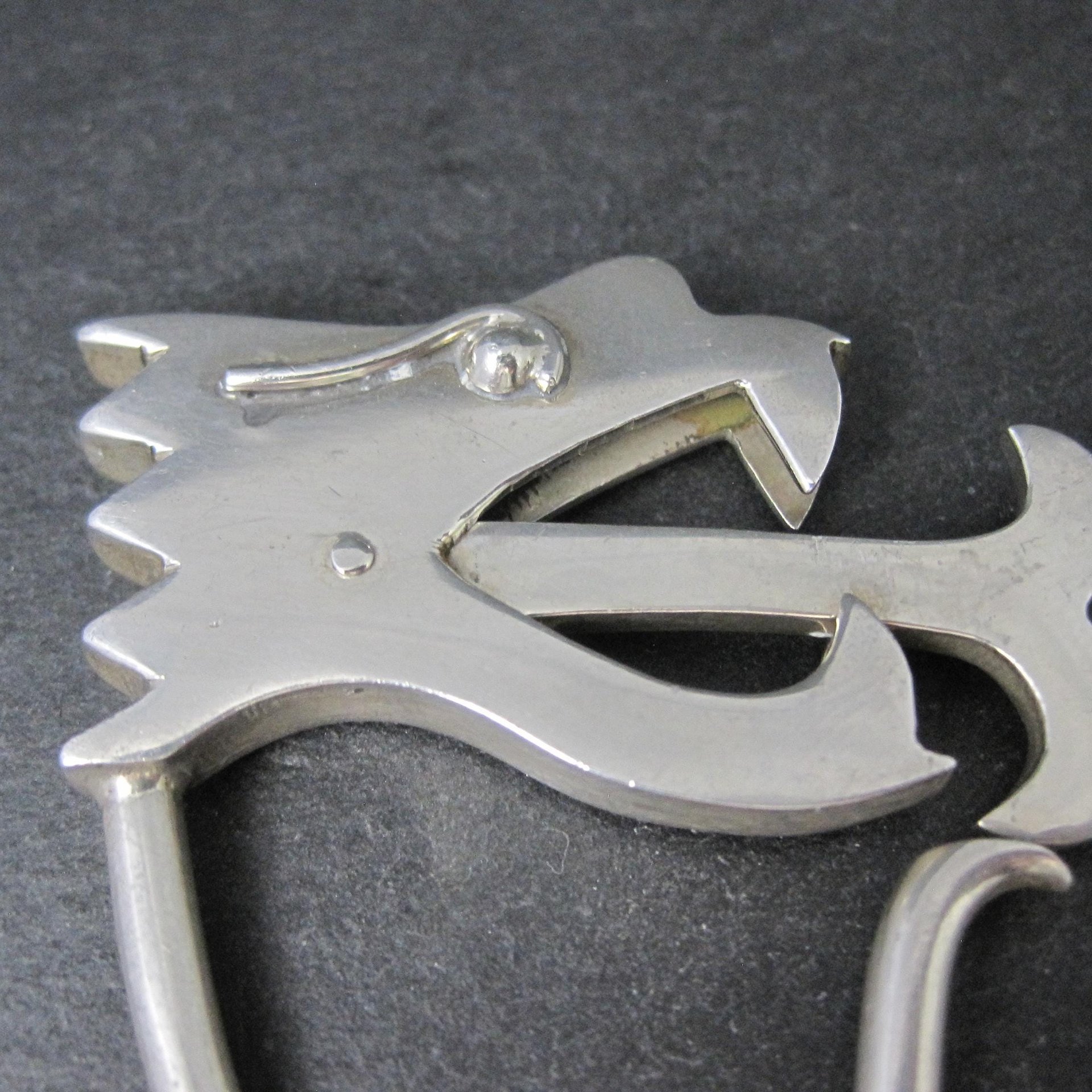 Mexican Sterling Dragon Head Key Ring Keychain Taxco Silver