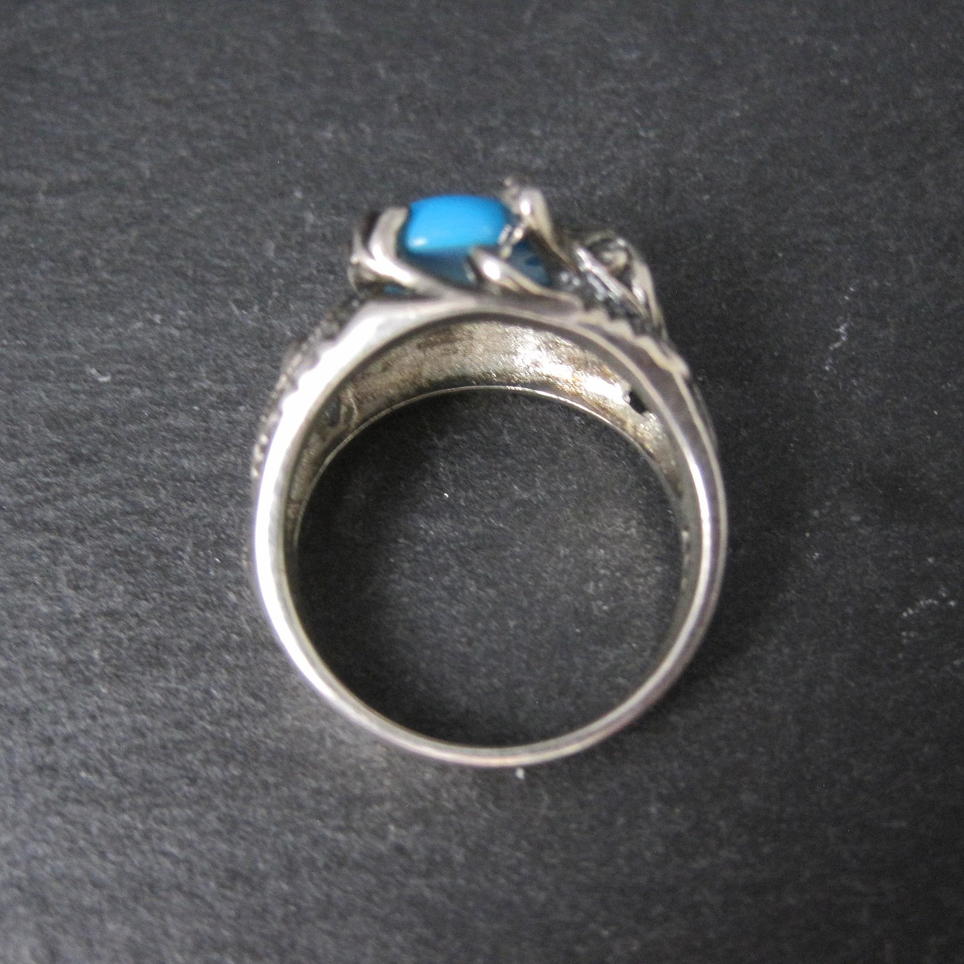 Estate Sterling Silver Turquoise Dragon Ring Size 7