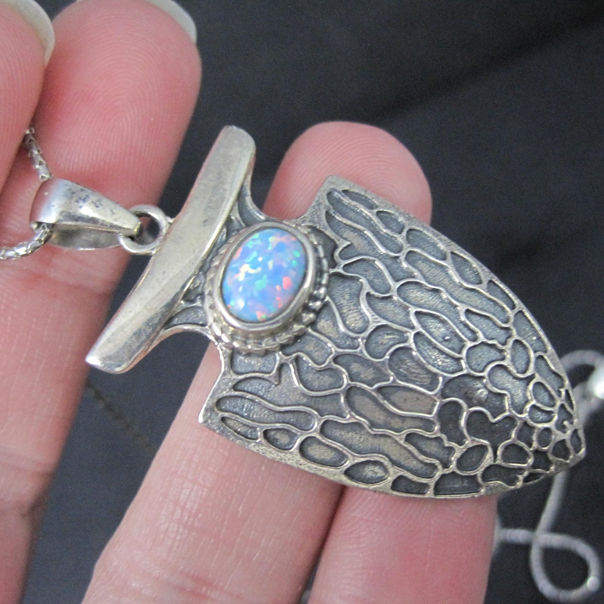 Sterling Arrowhead Opal Pendant Necklace