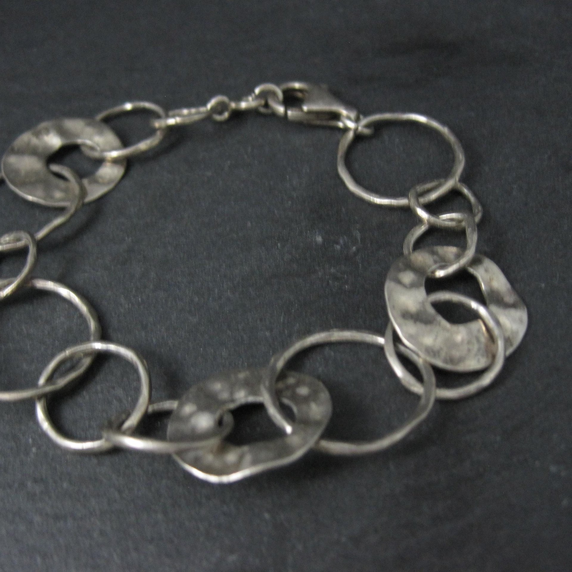 Vintage Hammered Circle Bracelet Sterling Silver 7.75"