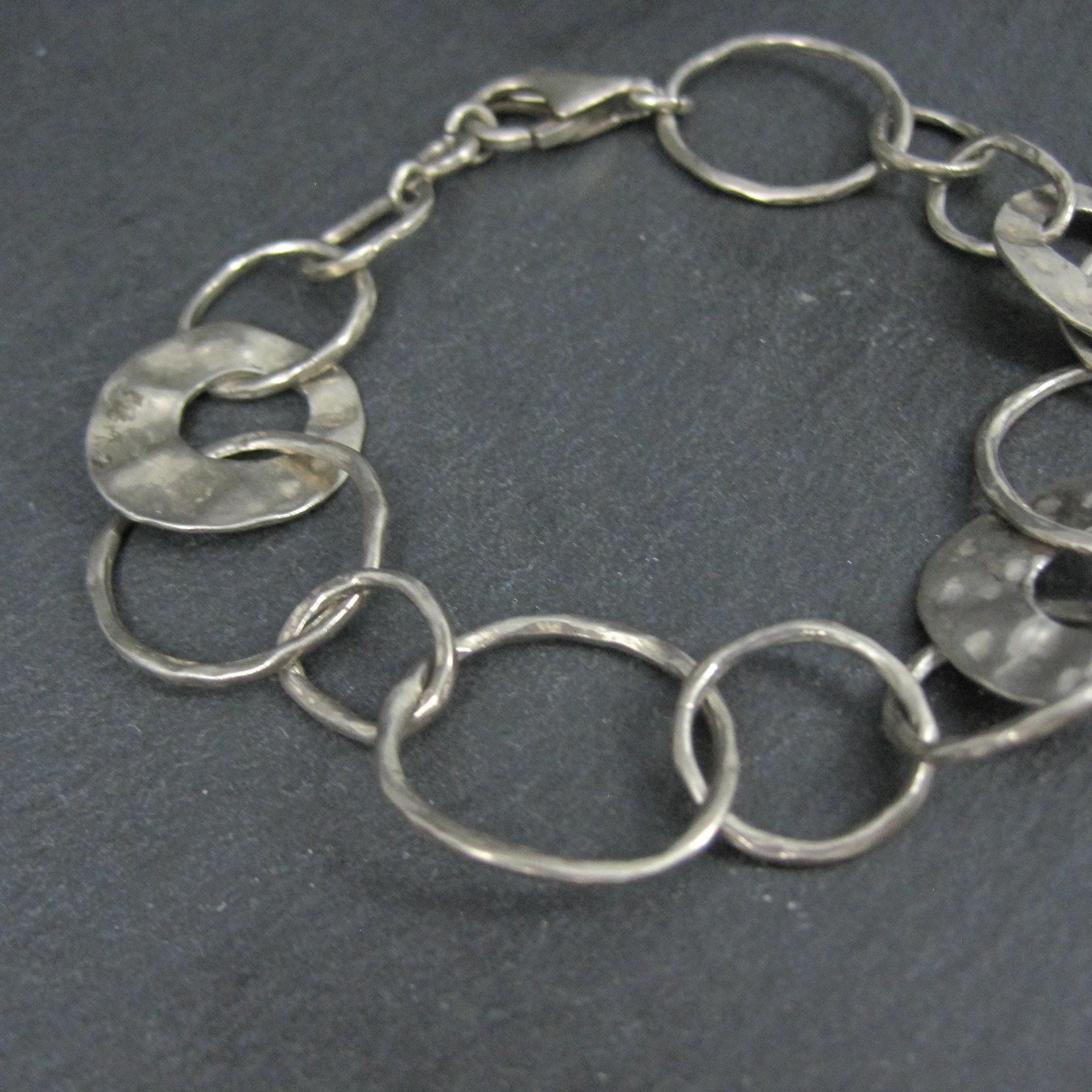 Vintage Hammered Circle Bracelet Sterling Silver 7.75"