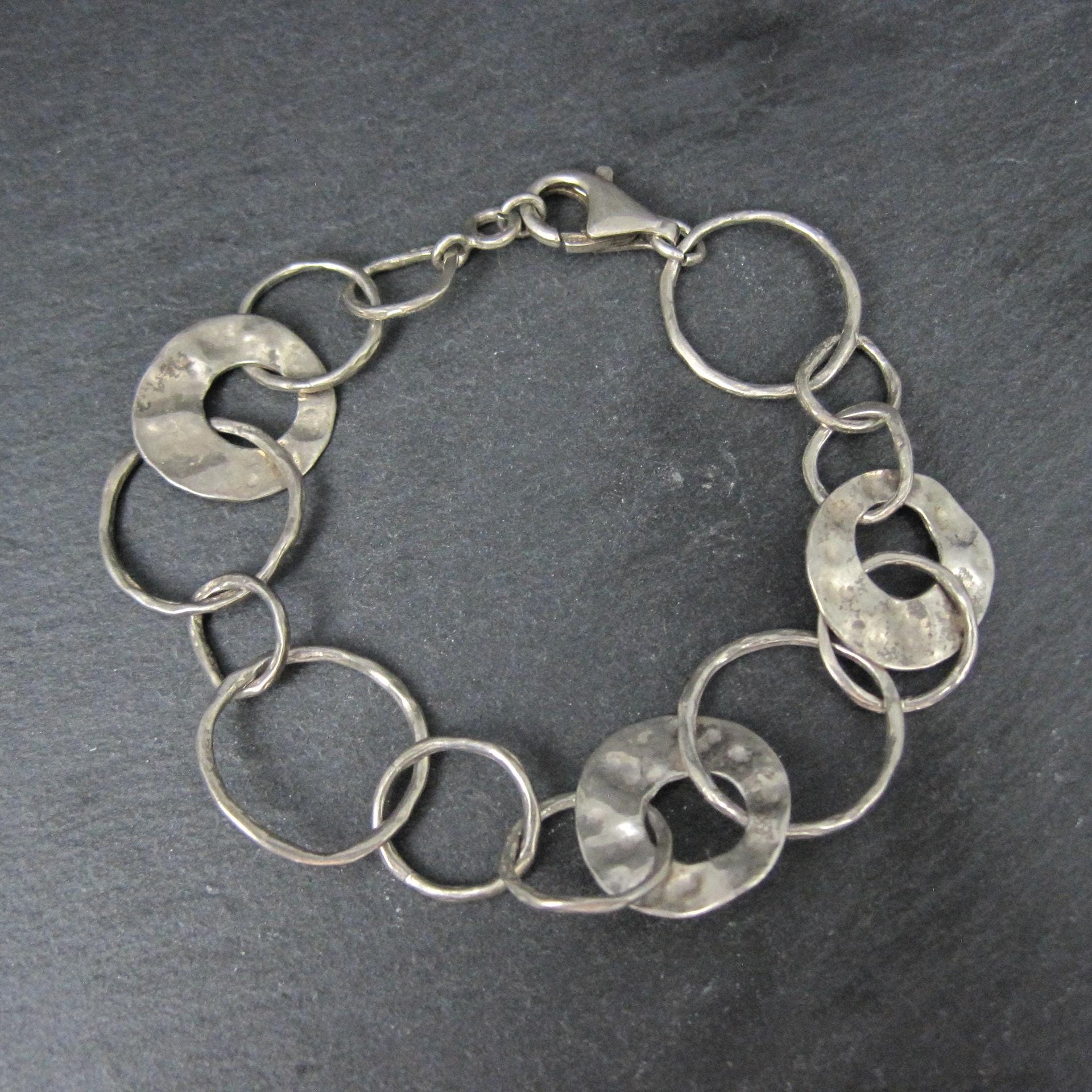 Vintage Hammered Circle Bracelet Sterling Silver 7.75"