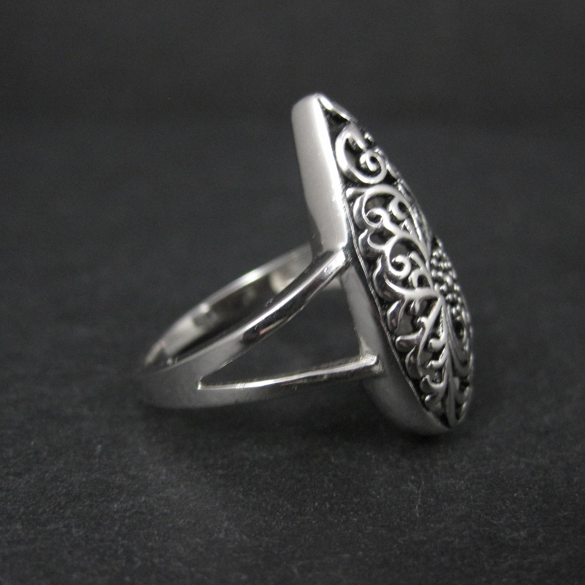Sterling Silver Floral Filigree Dome Ring Size 8