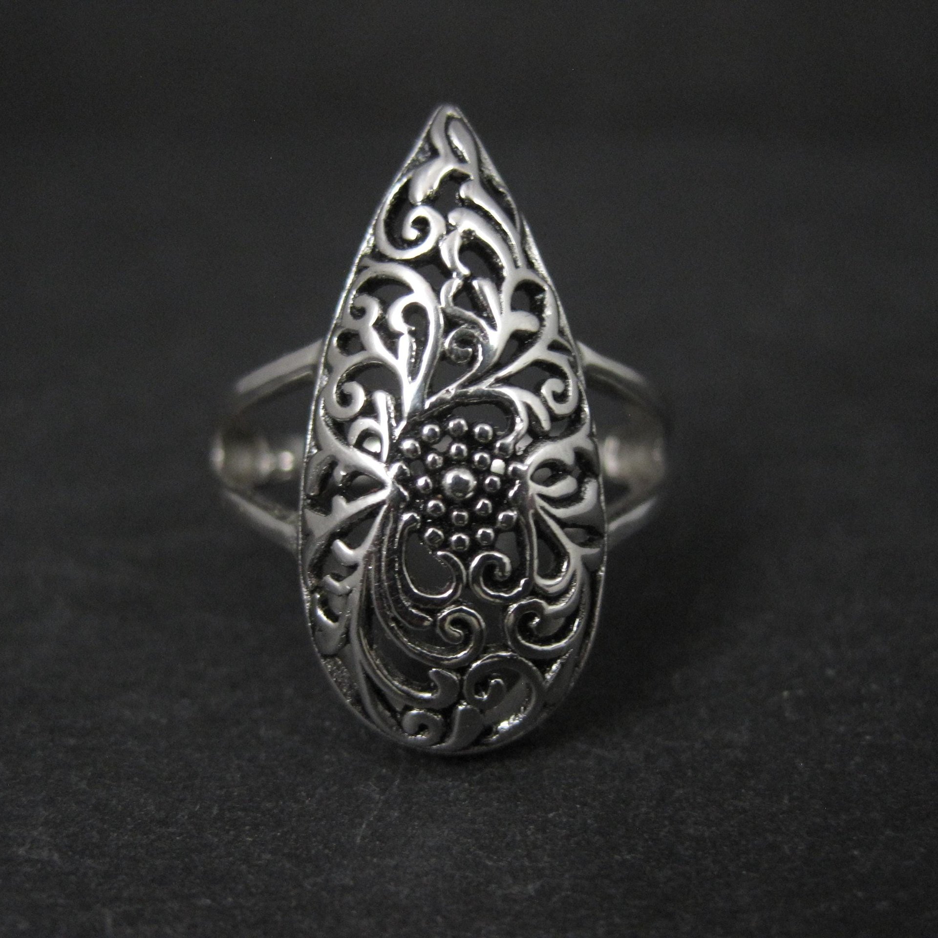 Sterling Silver Floral Filigree Dome Ring Size 8