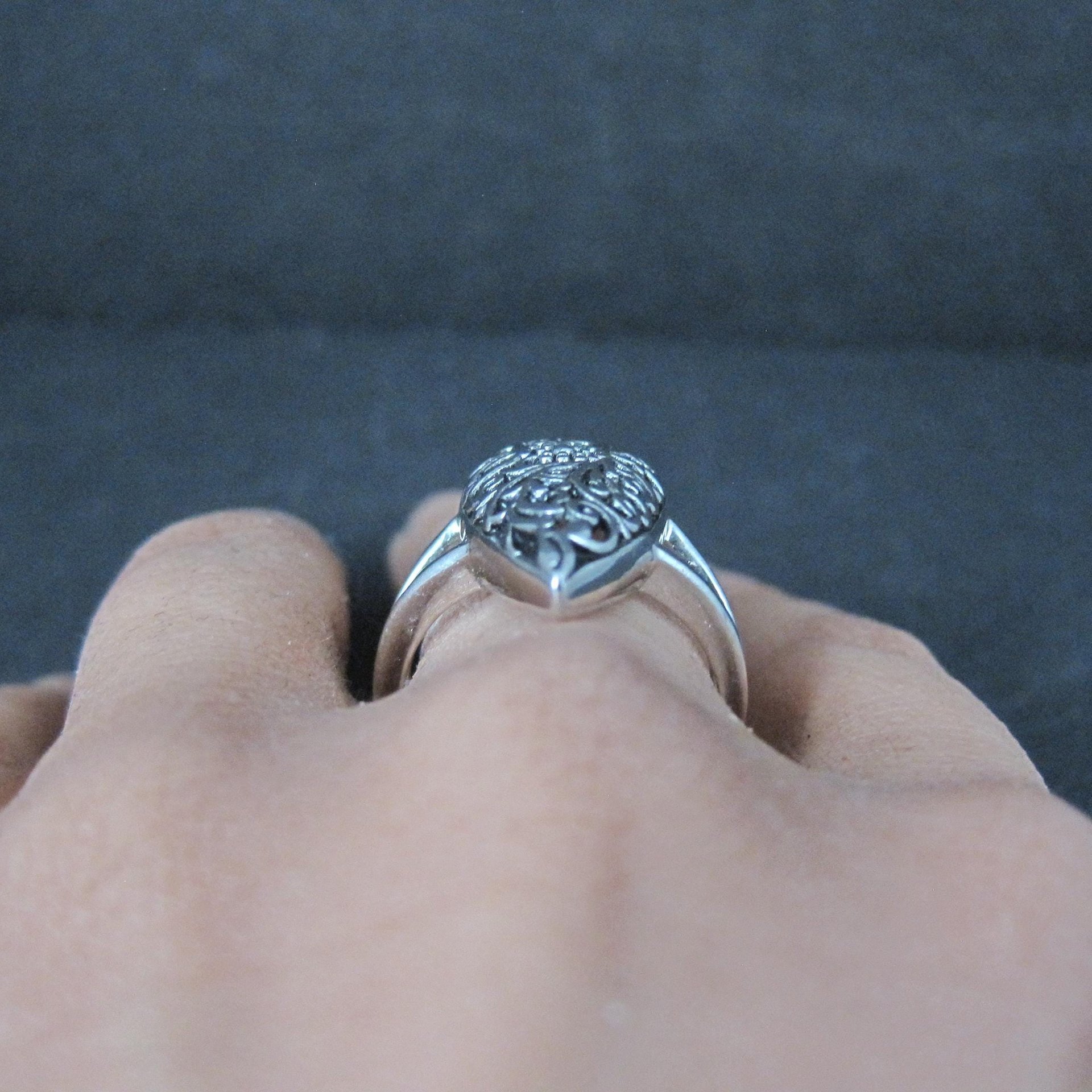 Sterling Silver Floral Filigree Dome Ring Size 8