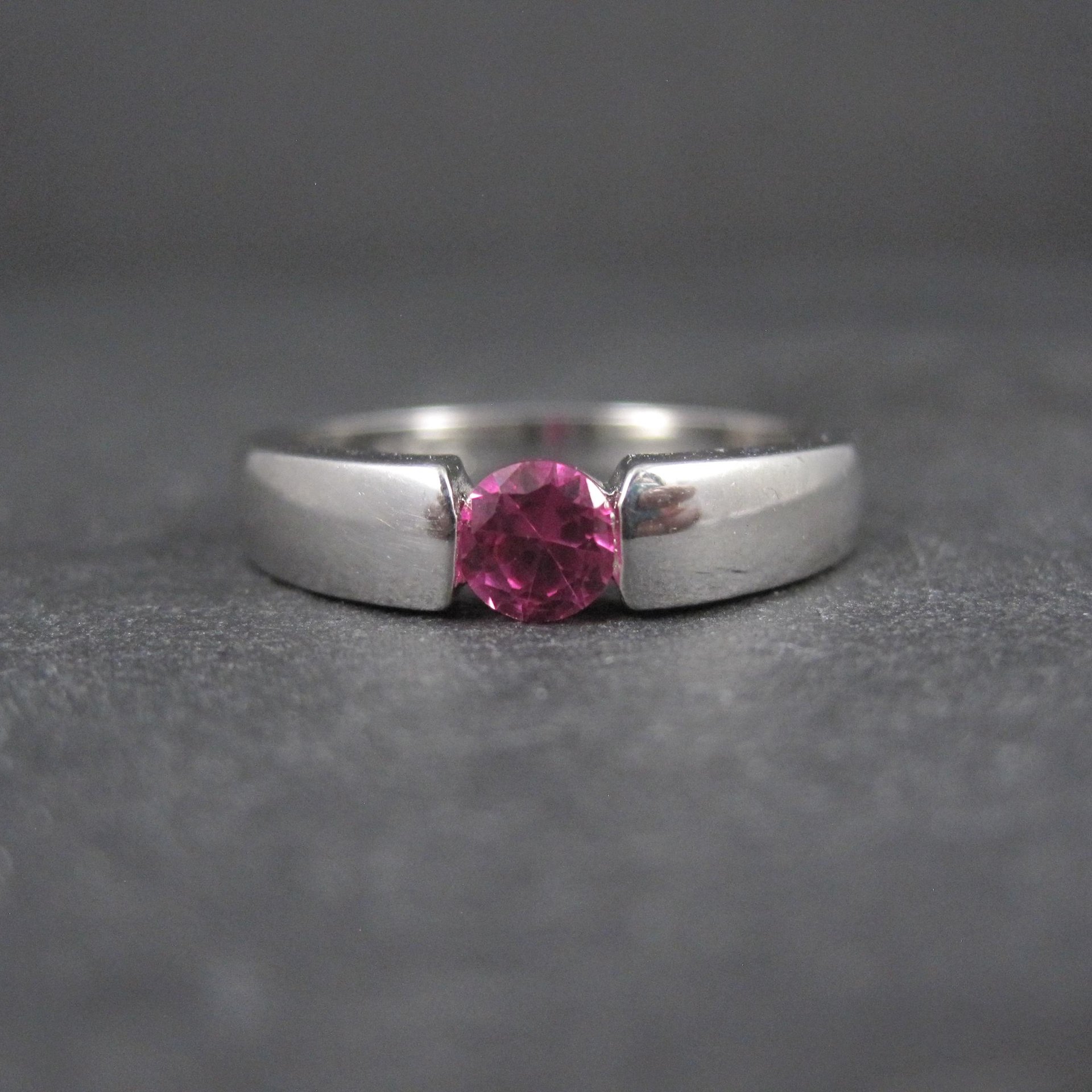 Pink Sapphire Solitaire Ring Sterling Silver Size 8 Estate Jewelry