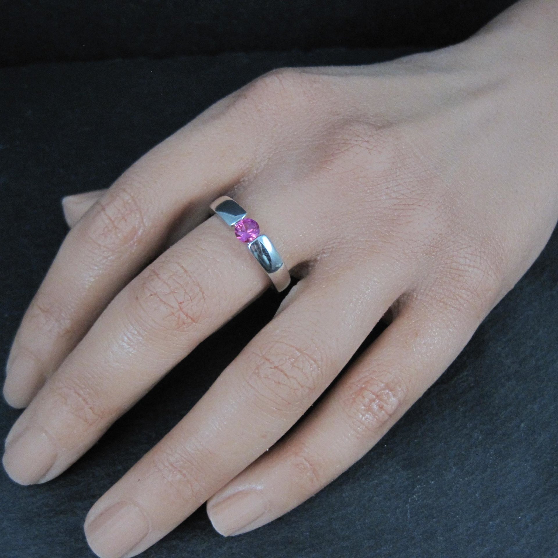 Pink Sapphire Solitaire Ring Sterling Silver Size 8 Estate Jewelry