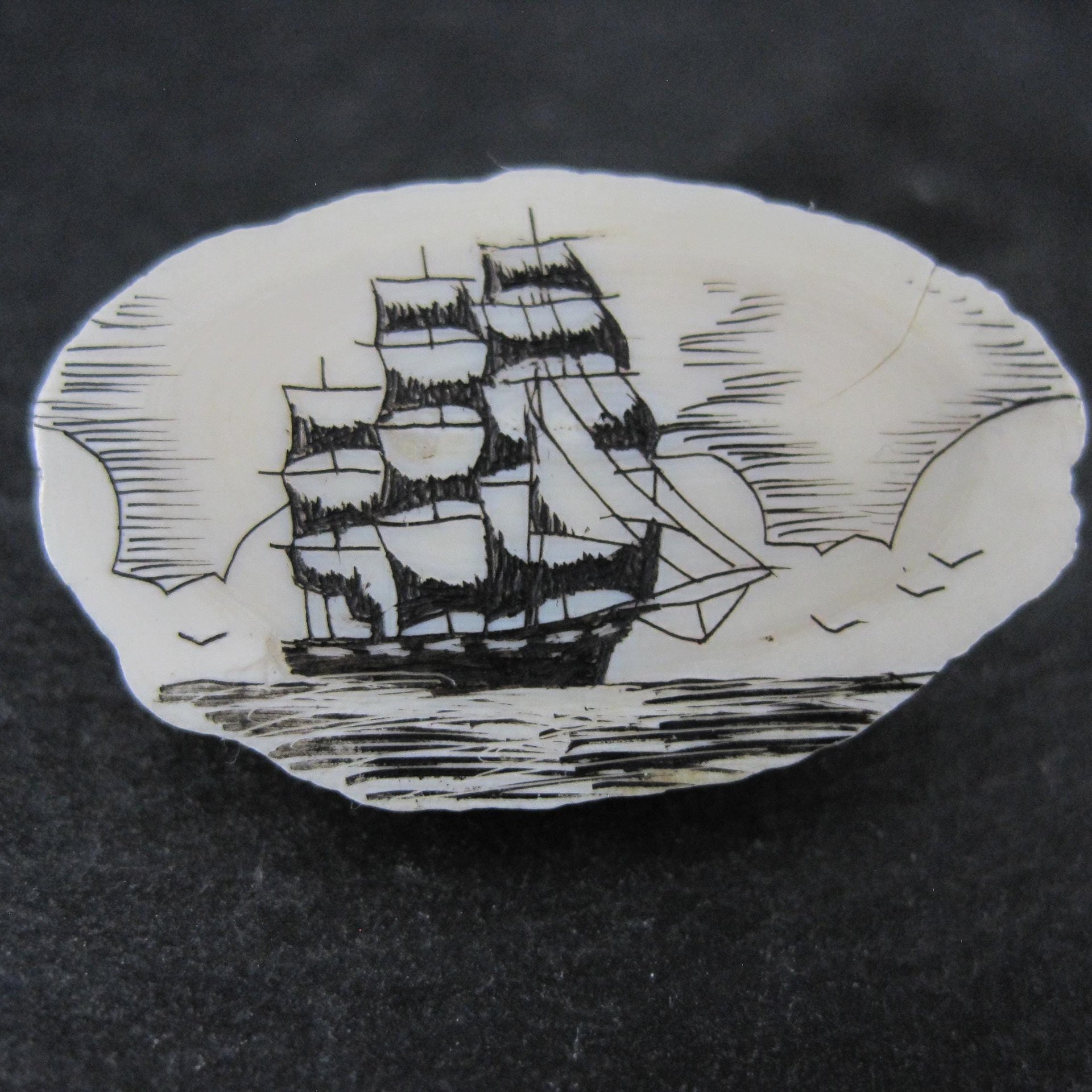Vintage Carved Ship Brooch