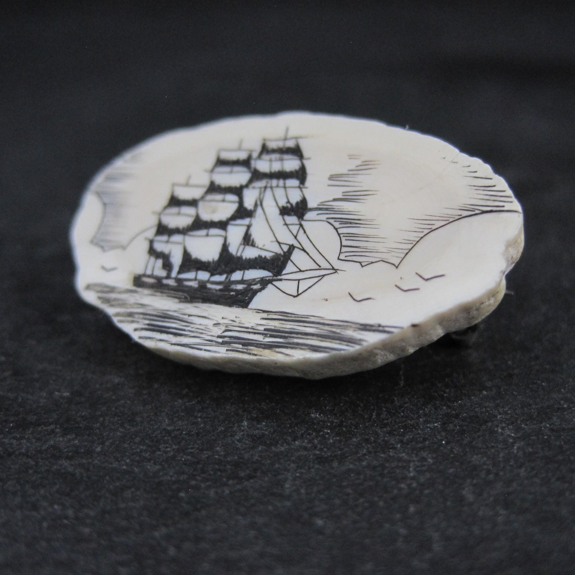 Vintage Carved Ship Brooch