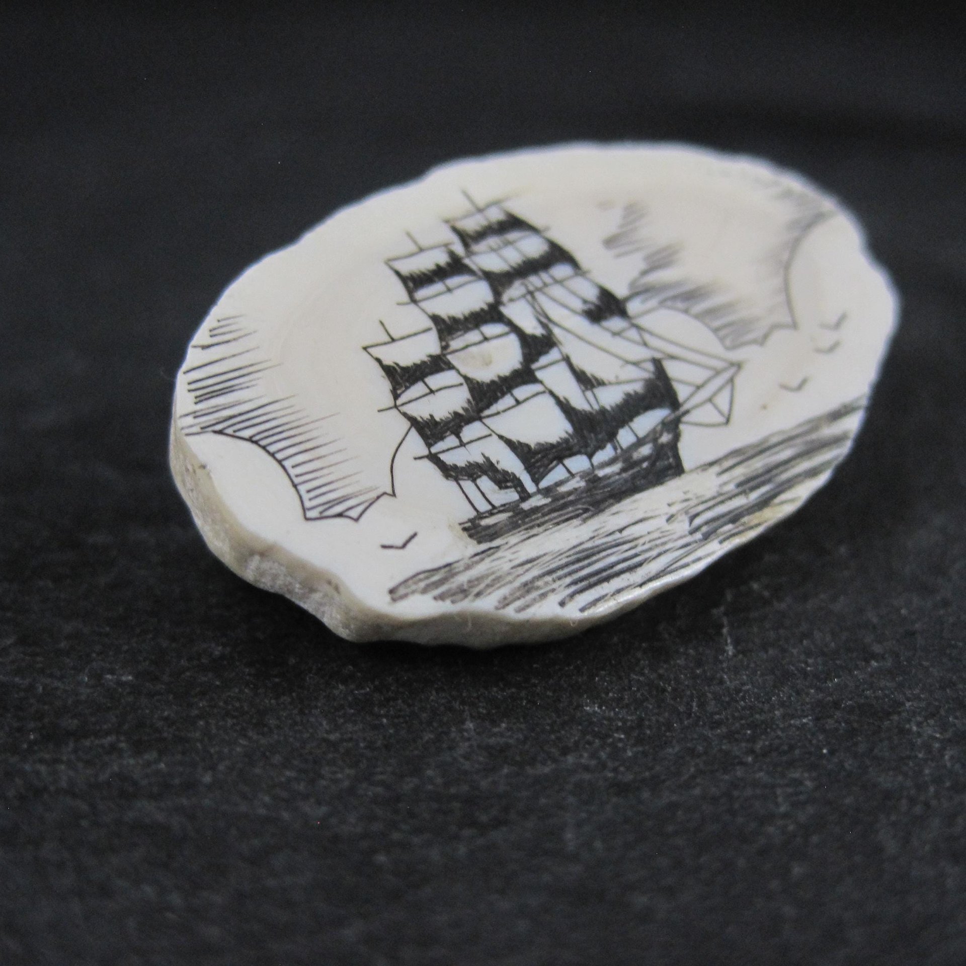 Vintage Carved Ship Brooch