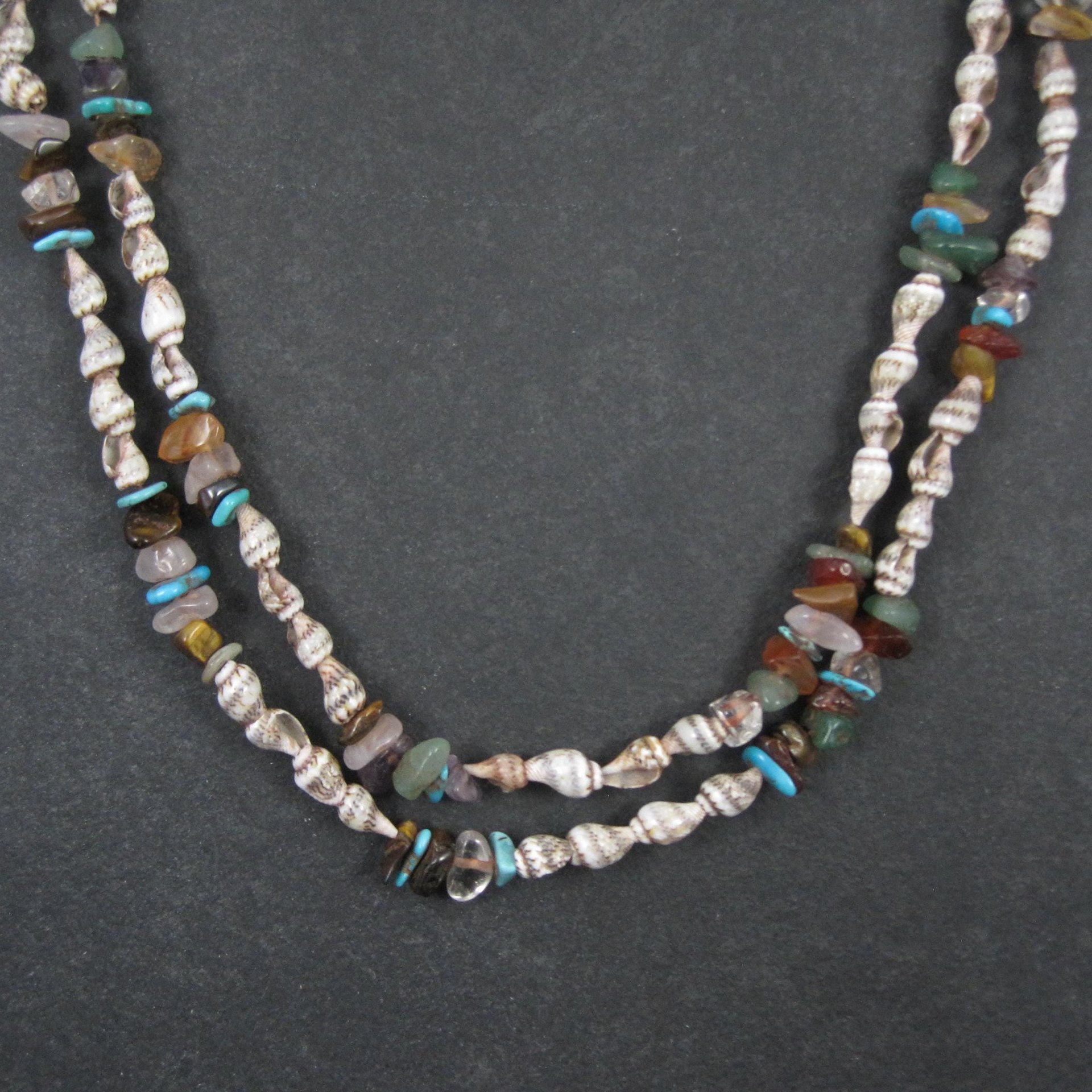Southwestern Bohemian Shell and Gemstone Heishi Bead Necklace 32"
