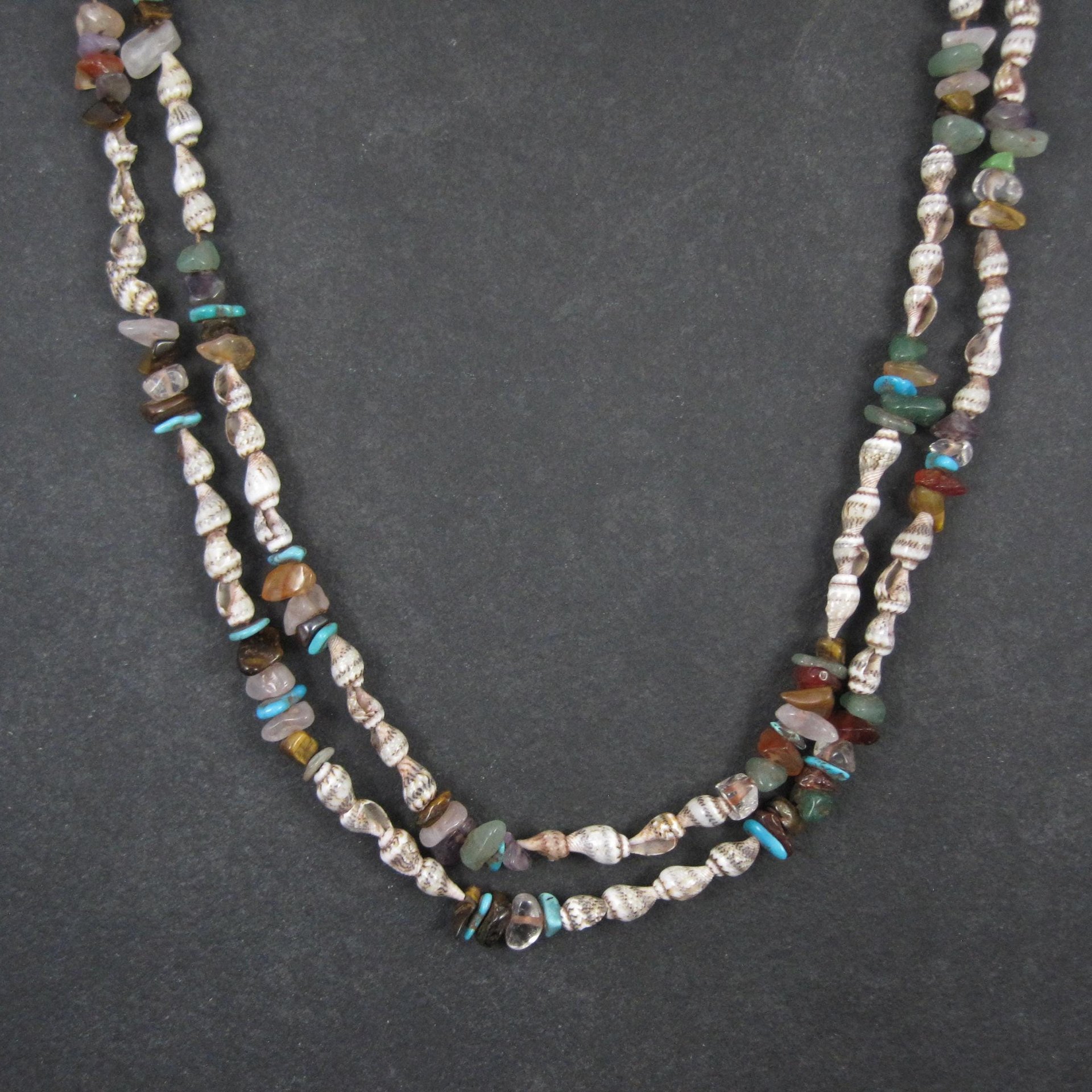 Southwestern Bohemian Shell and Gemstone Heishi Bead Necklace 32"