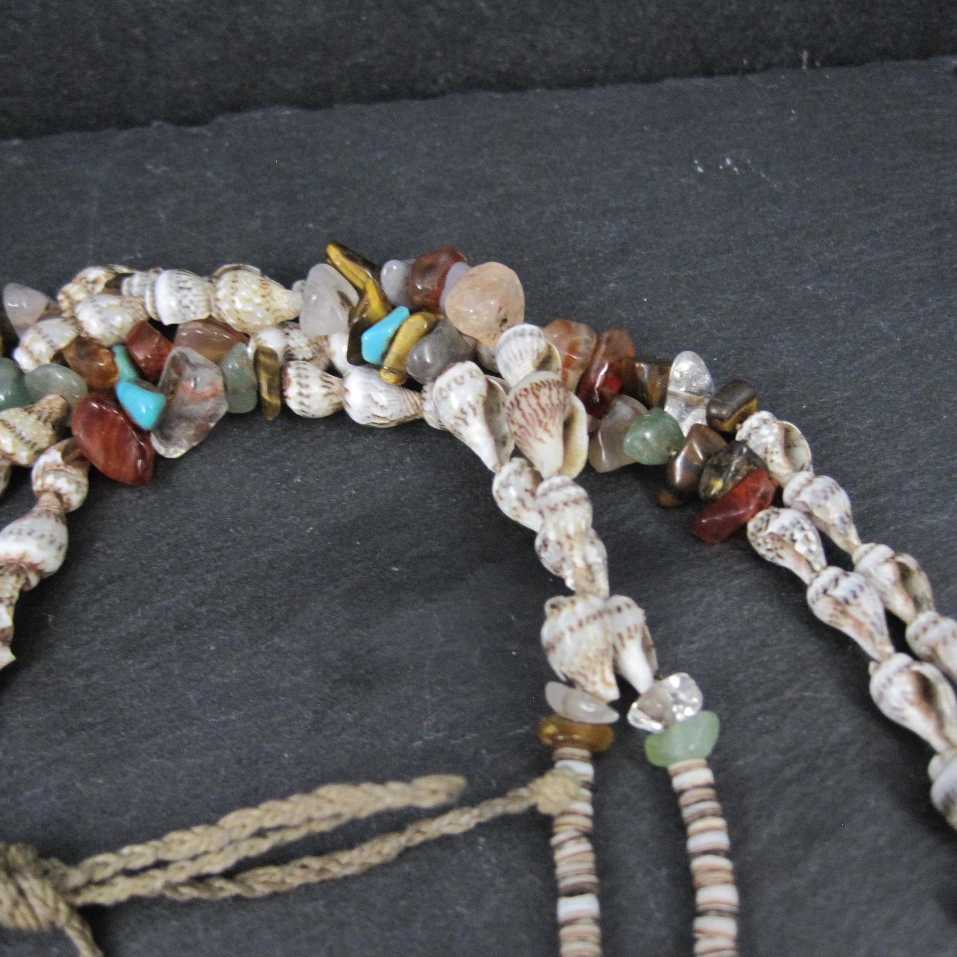 Southwestern Bohemian Shell and Gemstone Heishi Bead Necklace 32"