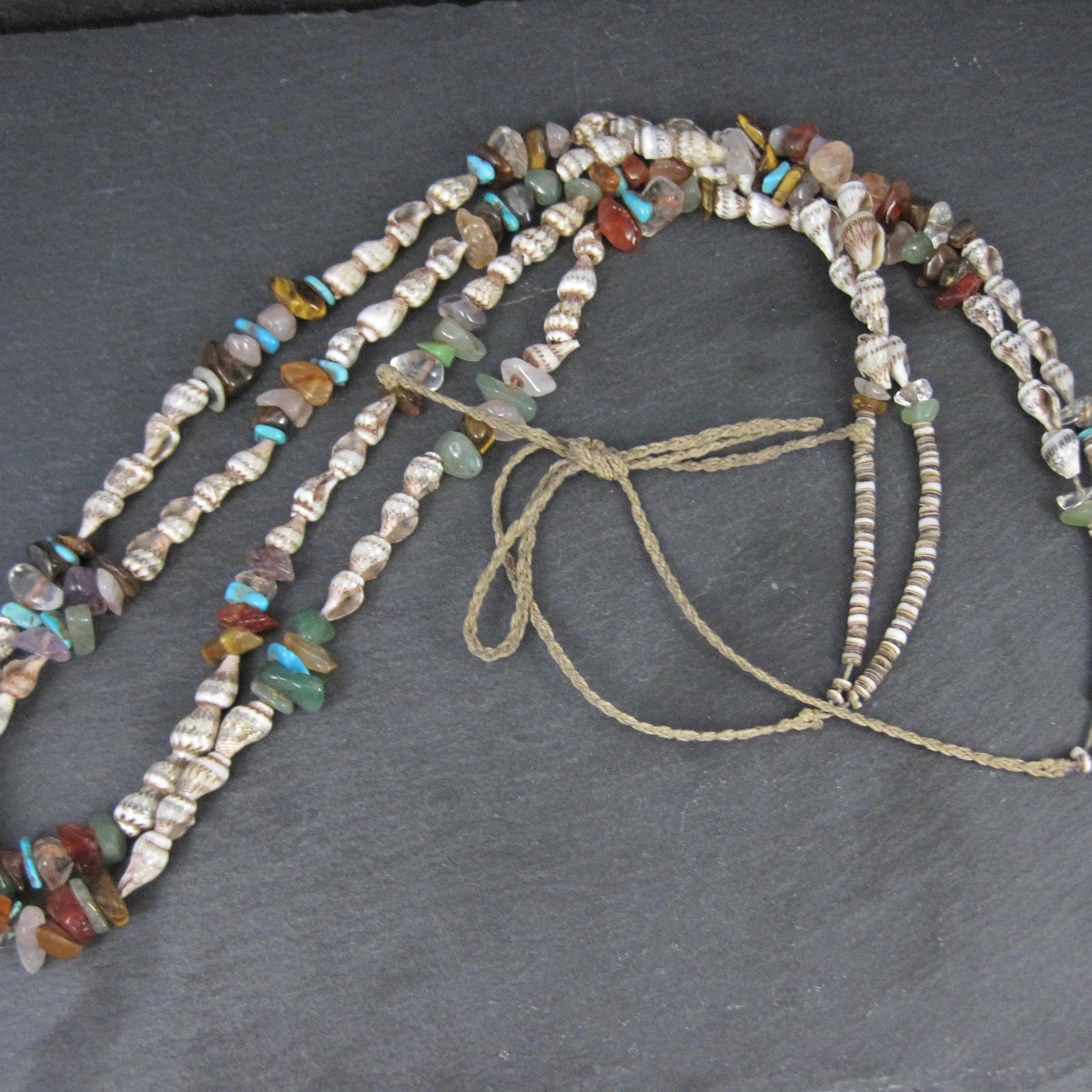 Southwestern Bohemian Shell and Gemstone Heishi Bead Necklace 32"