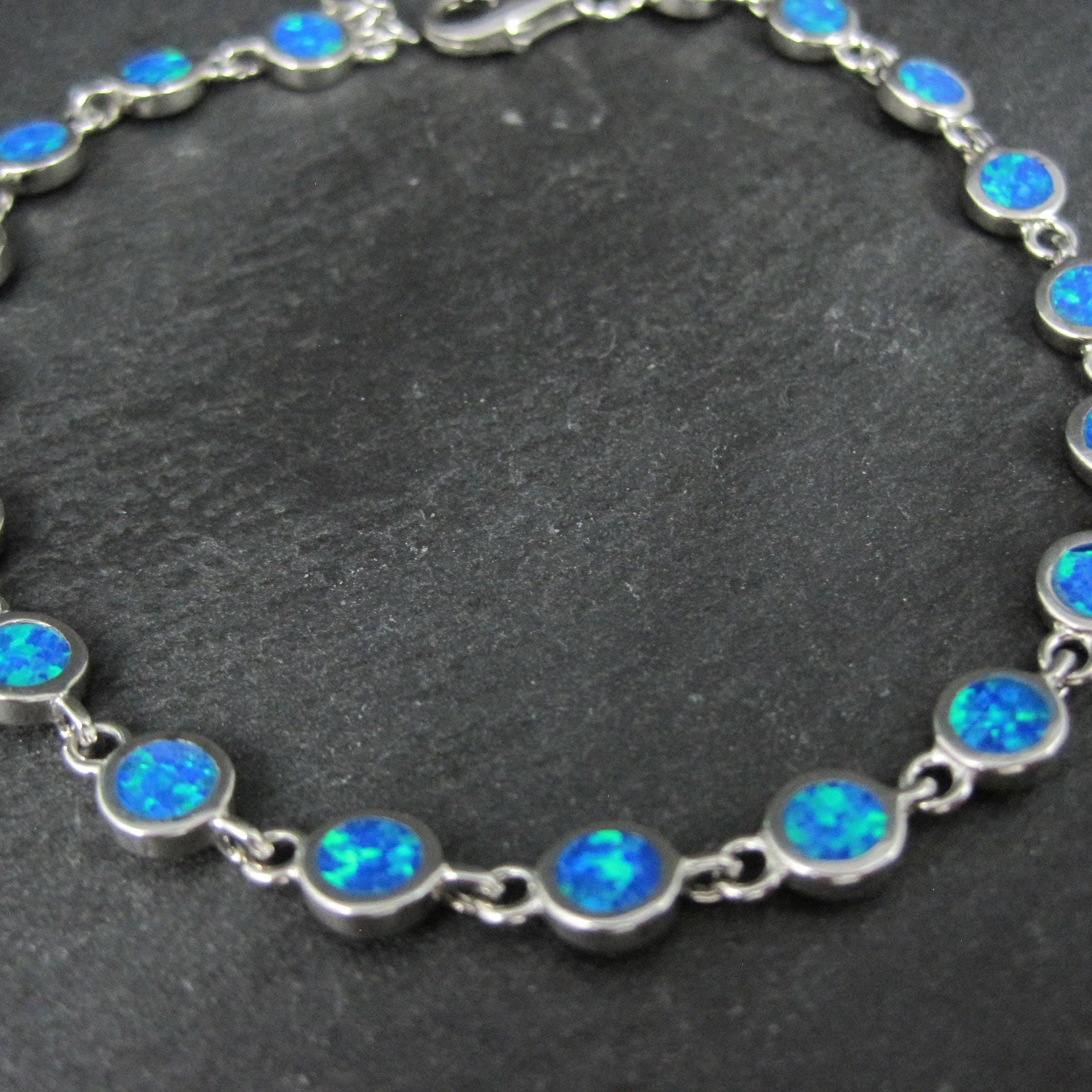 Dainty Sterling Silver Blue Opal Bracelet