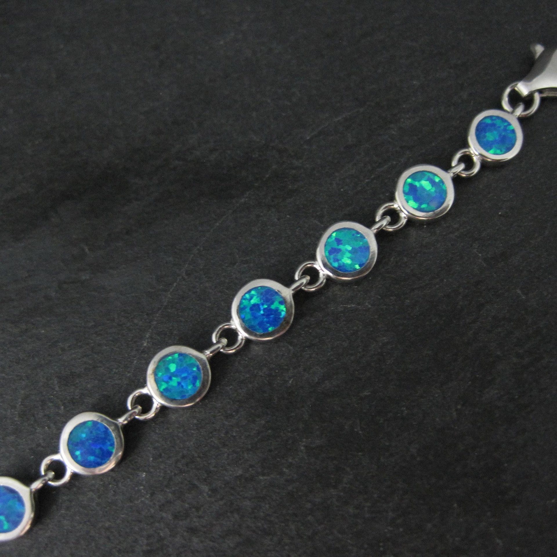 Dainty Sterling Silver Blue Opal Bracelet
