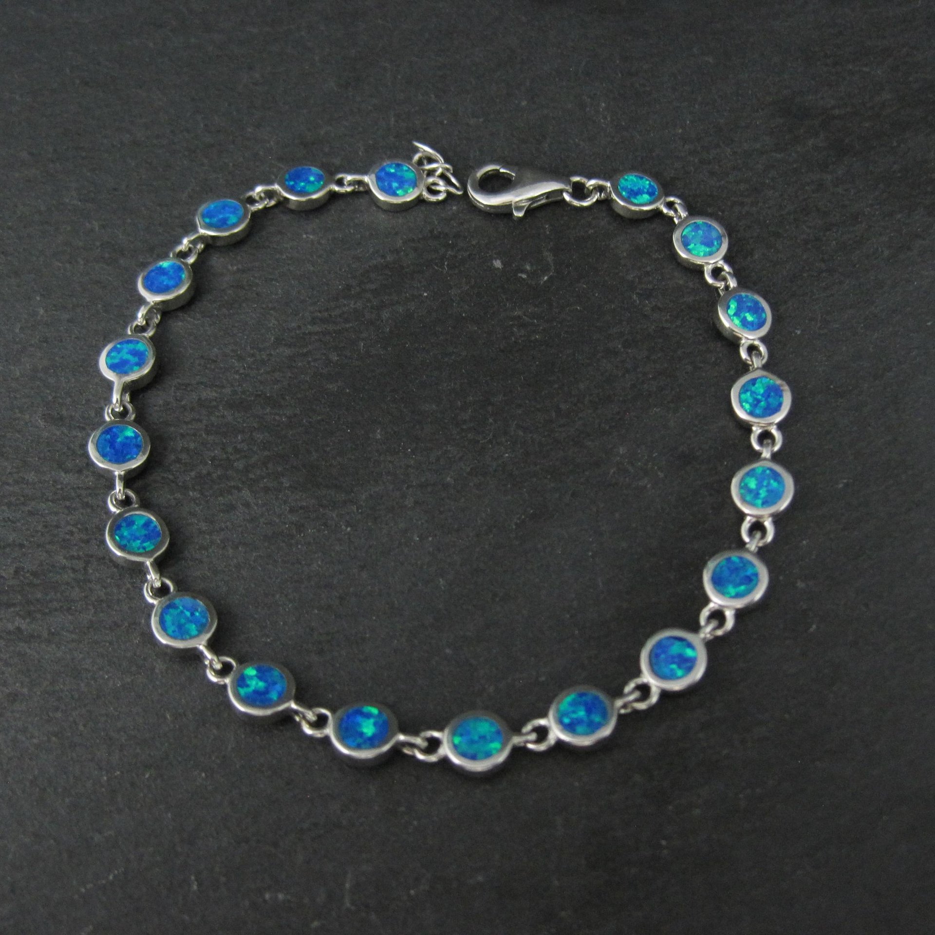 Dainty Sterling Silver Blue Opal Bracelet