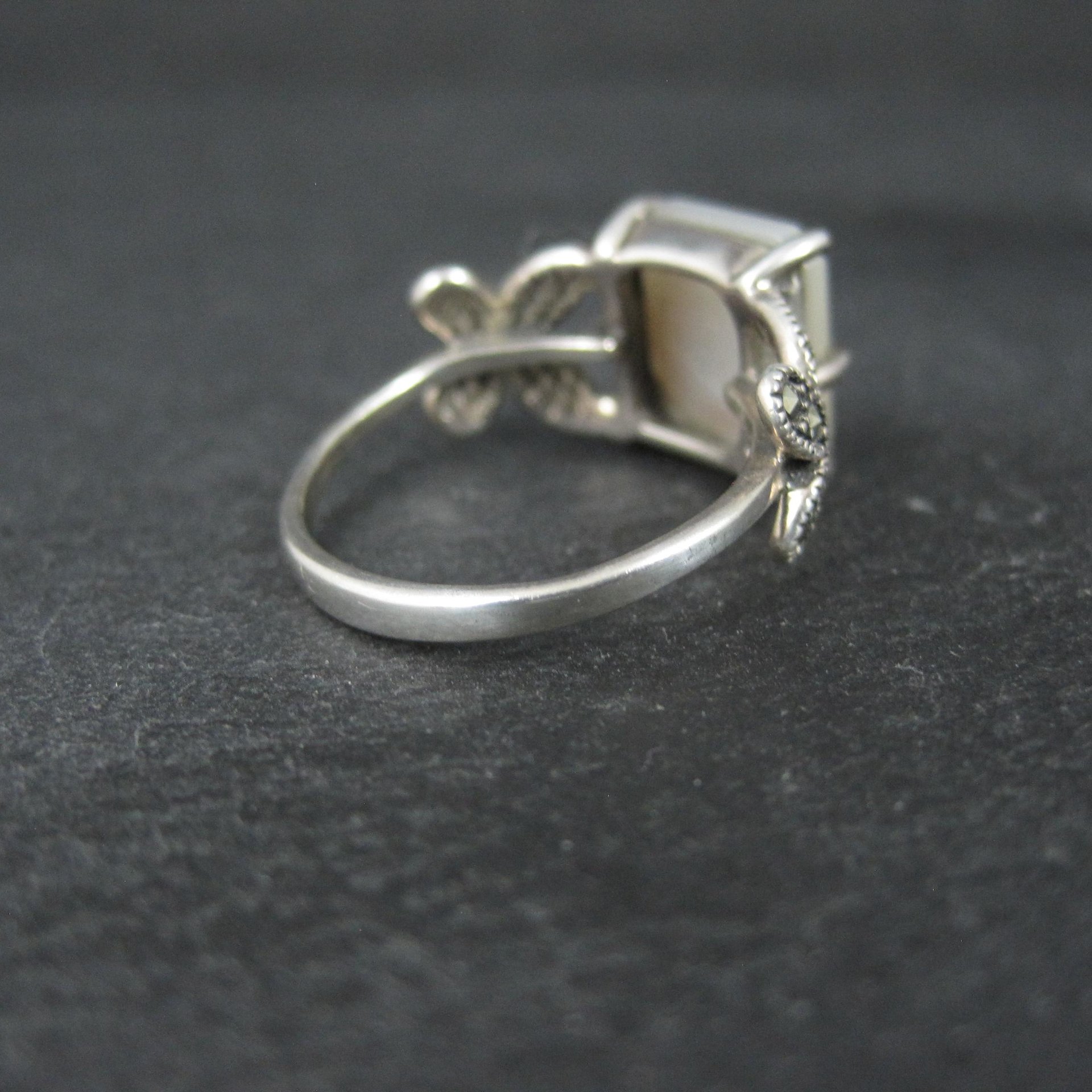 Sterling Silver Mother of Pearl and Marcasite Butterfly Ring Size 7