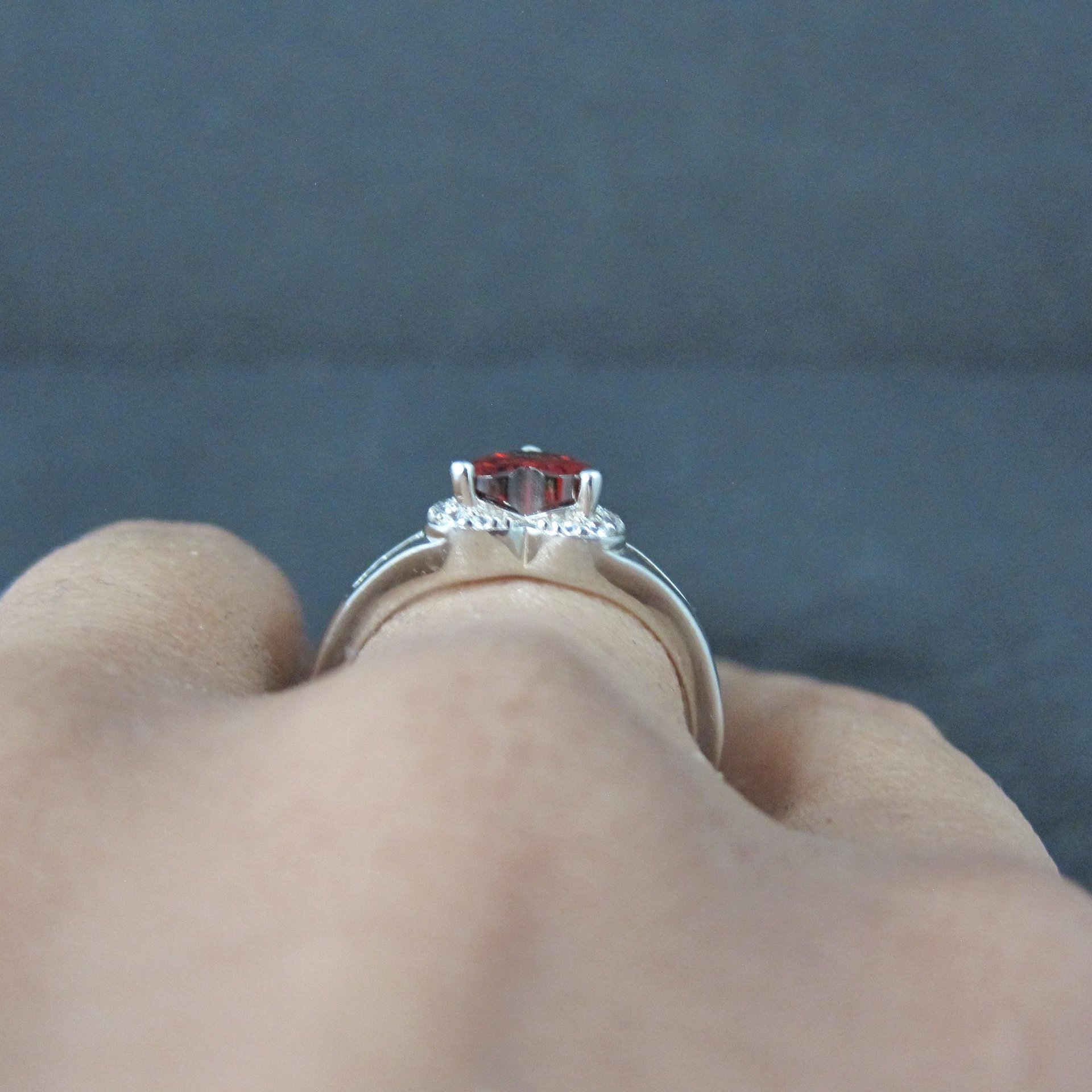 Sterling Silver Garnet Heart Ring Size 8