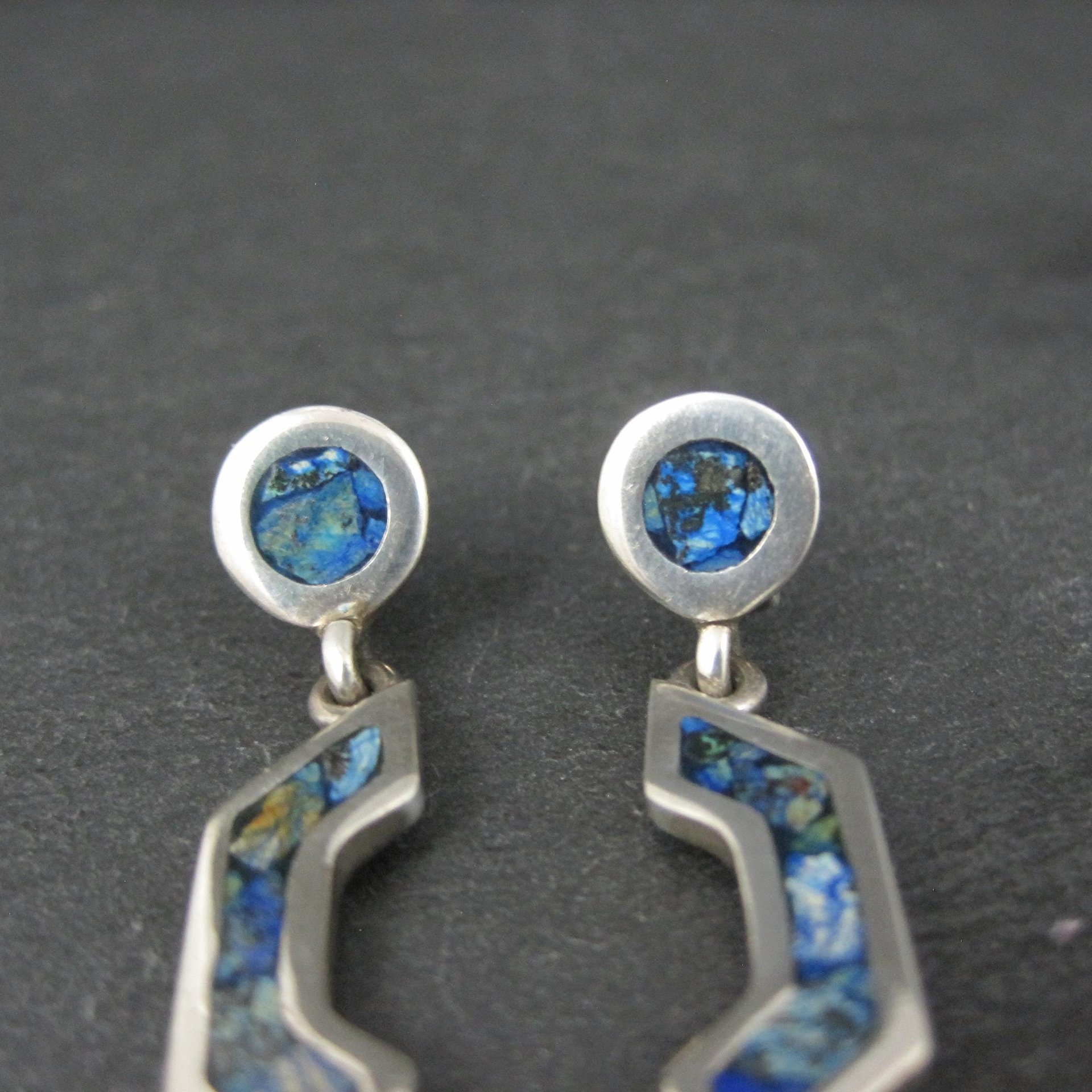 Vintage Mexican Sterling Sodalite Inlay Earrings