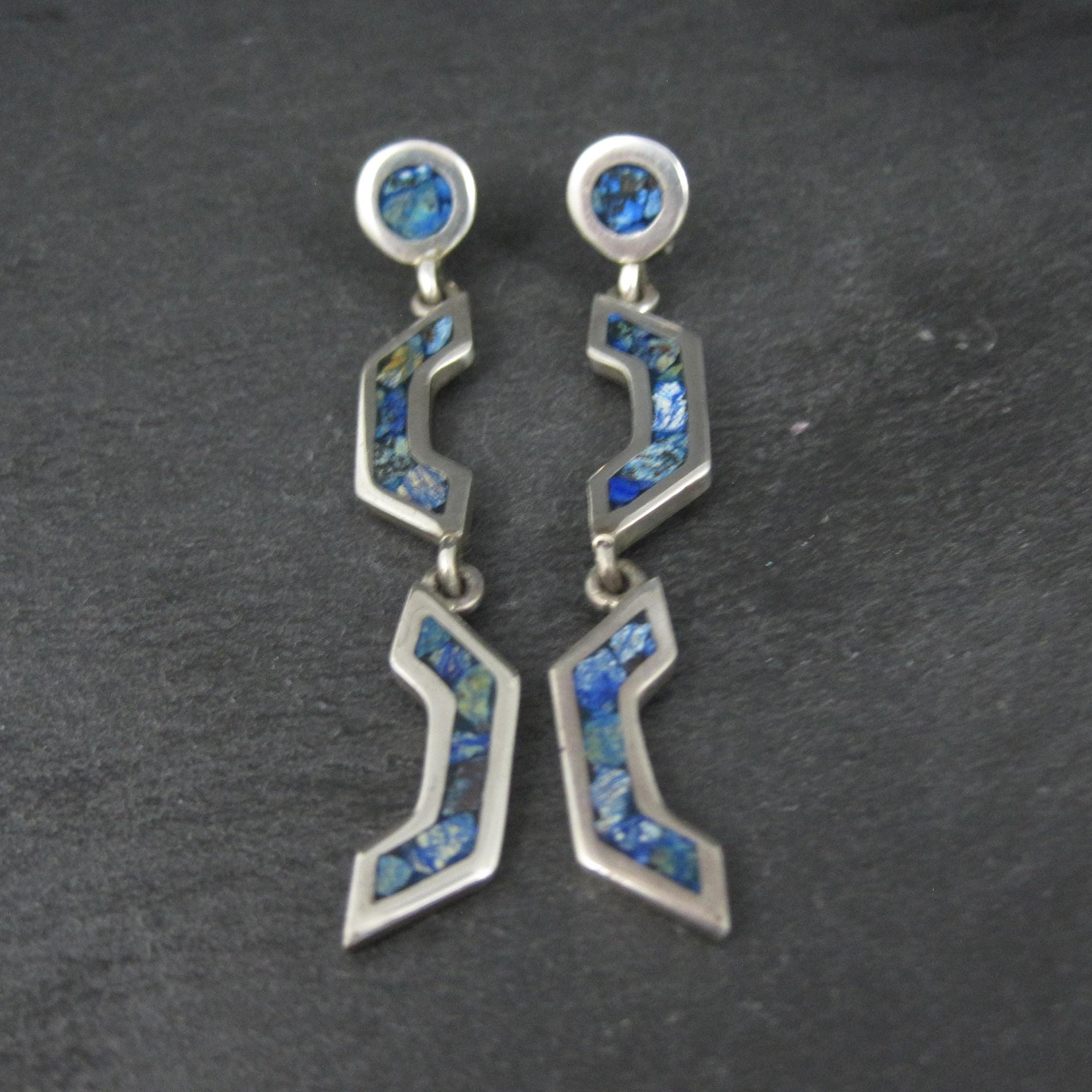 Vintage Mexican Sterling Sodalite Inlay Earrings