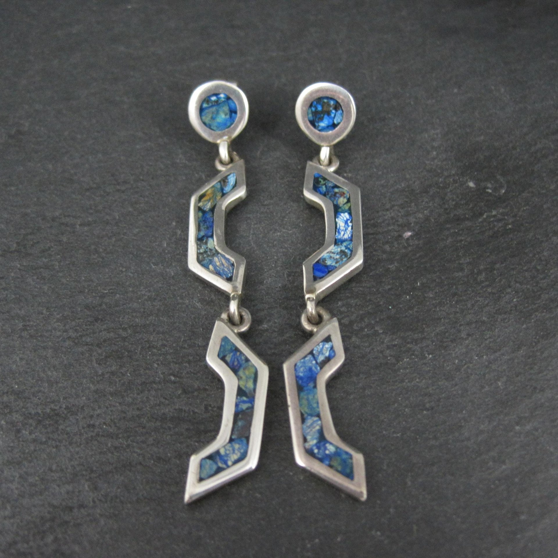 Vintage Mexican Sterling Sodalite Inlay Earrings