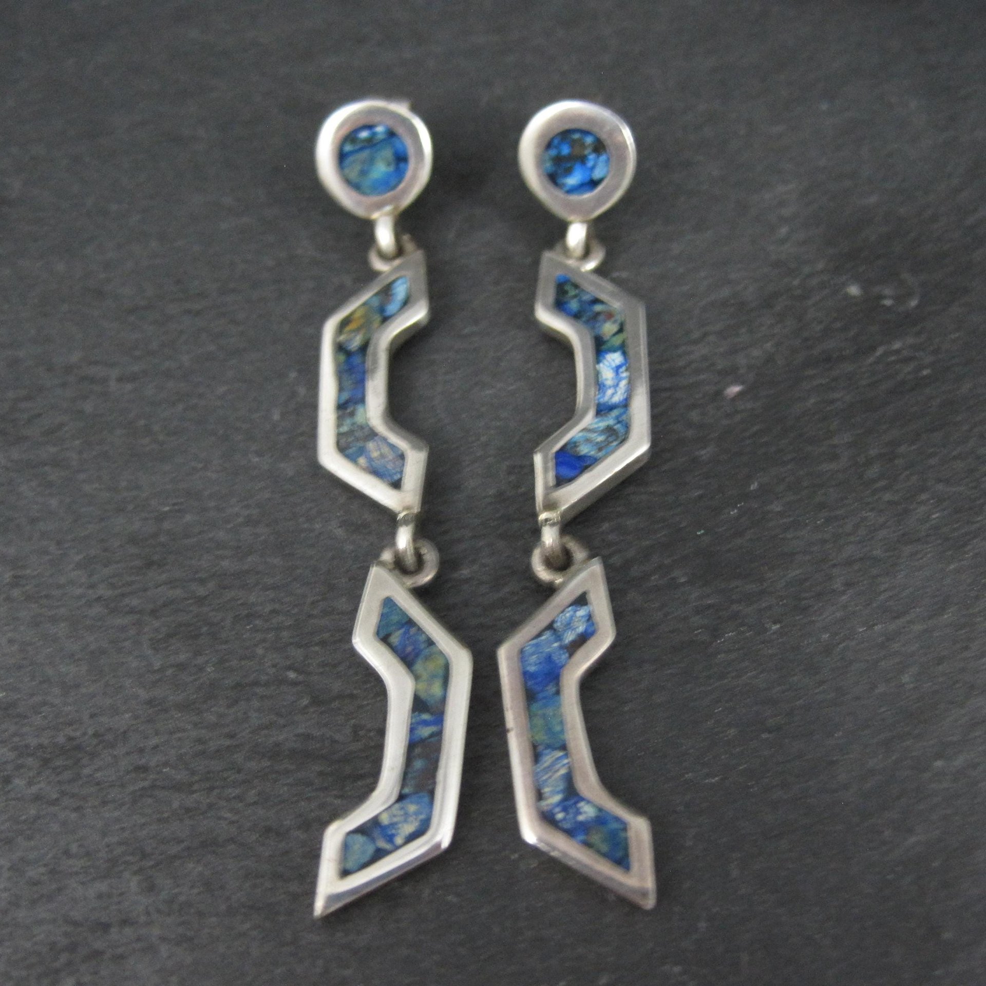 Vintage Mexican Sterling Sodalite Inlay Earrings