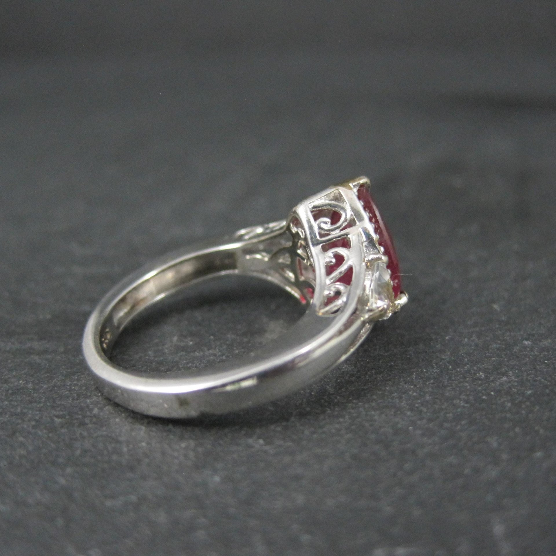 Ruby and White Topaz Ring Sterling Silver Size 5 Estate Jewelry
