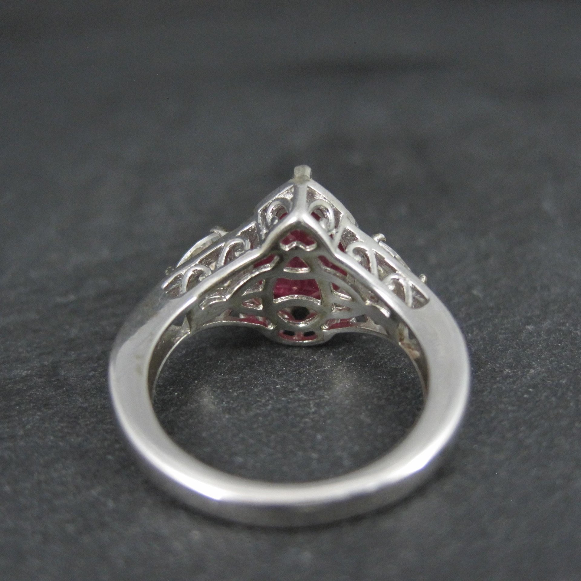 Ruby and White Topaz Ring Sterling Silver Size 5 Estate Jewelry