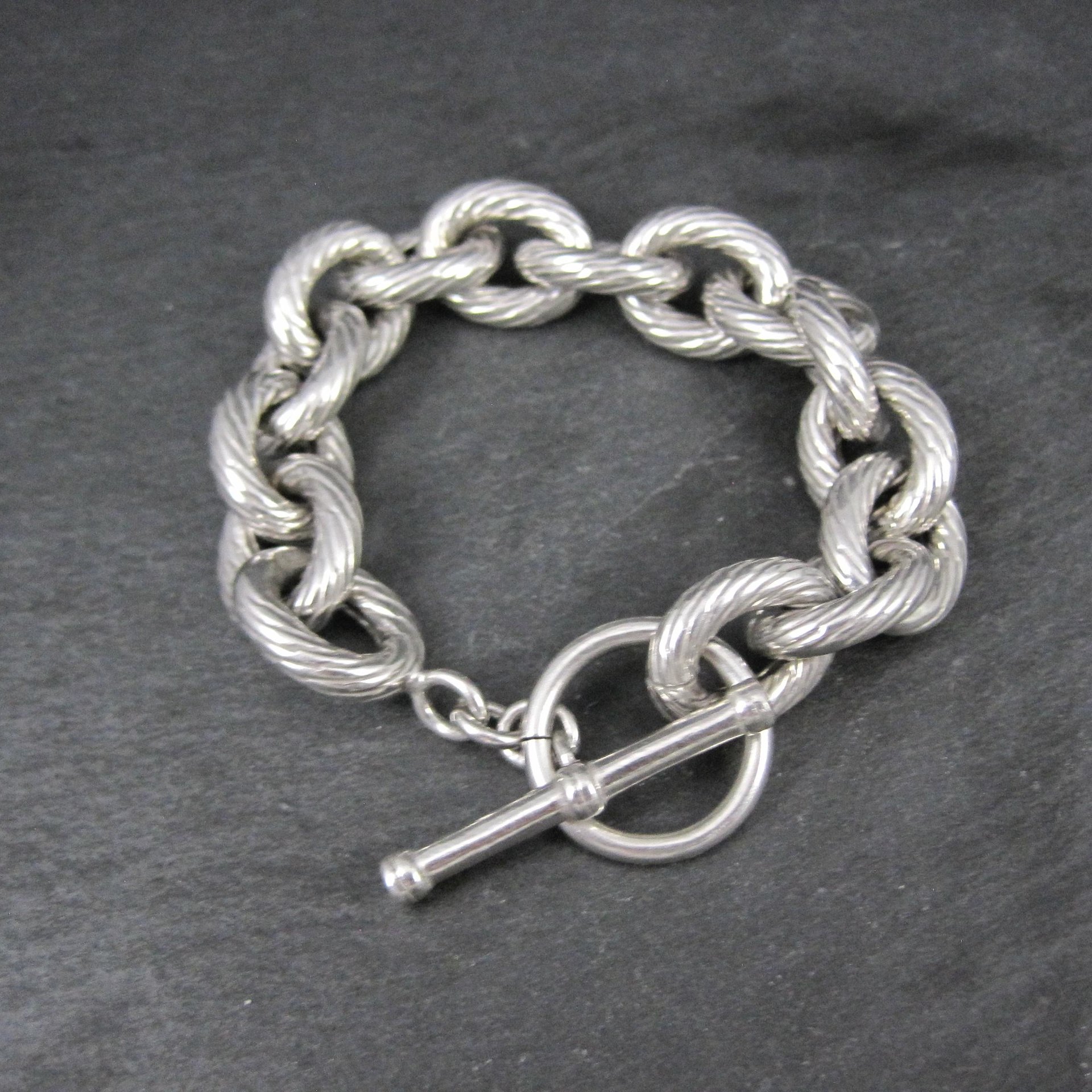 Chunky Sterling Silver Toggle Bracelet 7.5 Inches Vintage Italian Estate Jewelry