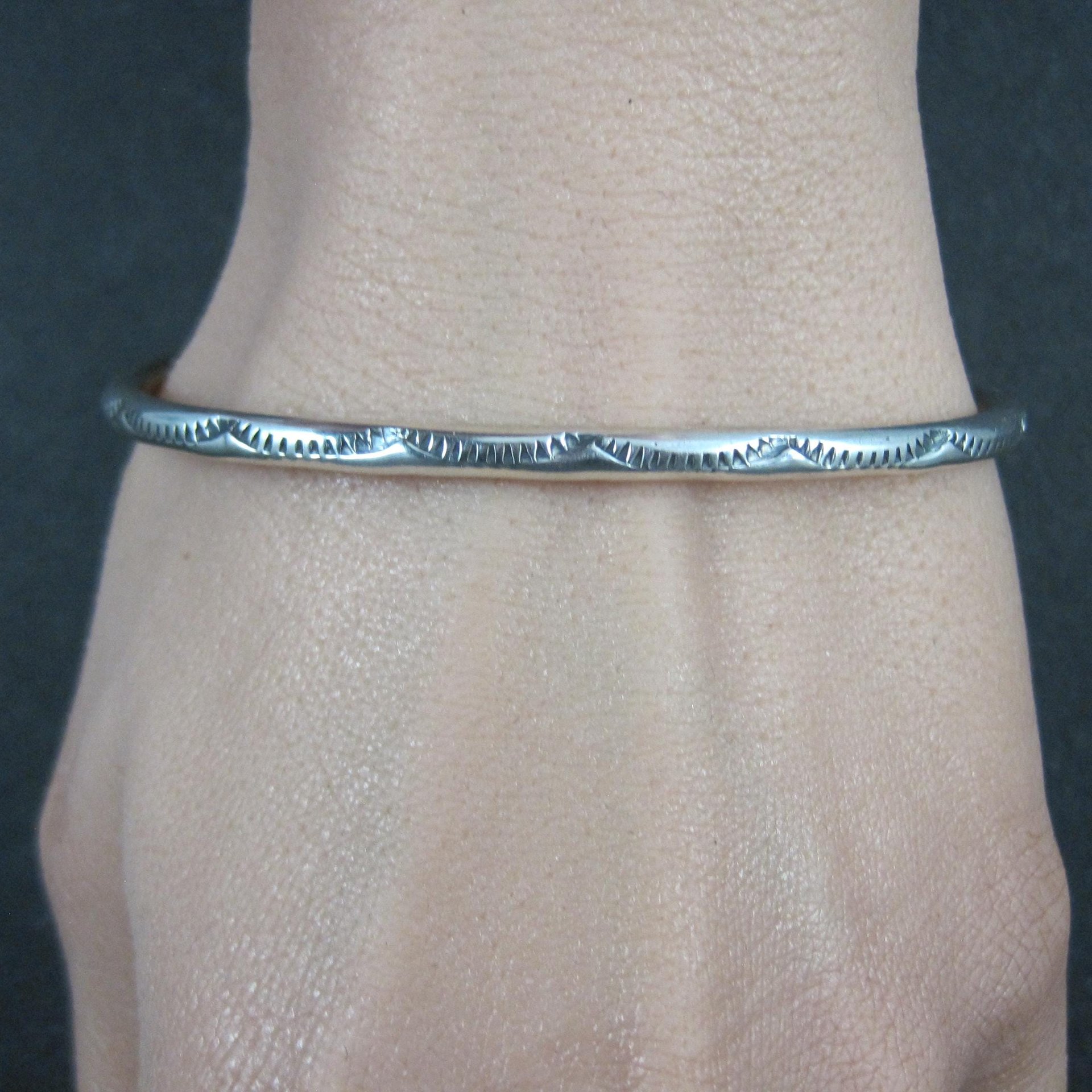 Simple Navajo Sterling Stamped Cuff Bracelet 6.75 Inches