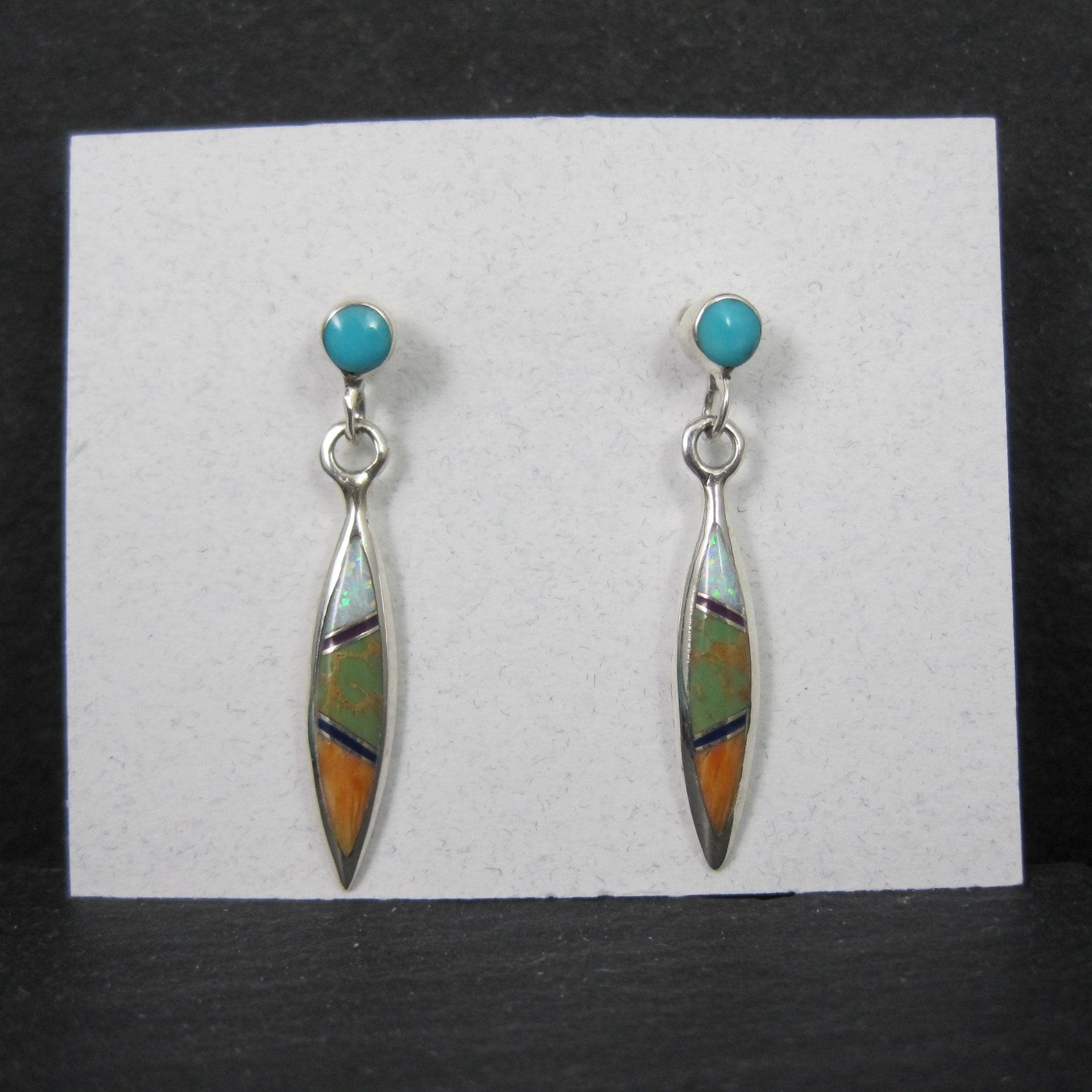 Dainty Southwestern Sterling Inlay Earrings Estate Silver