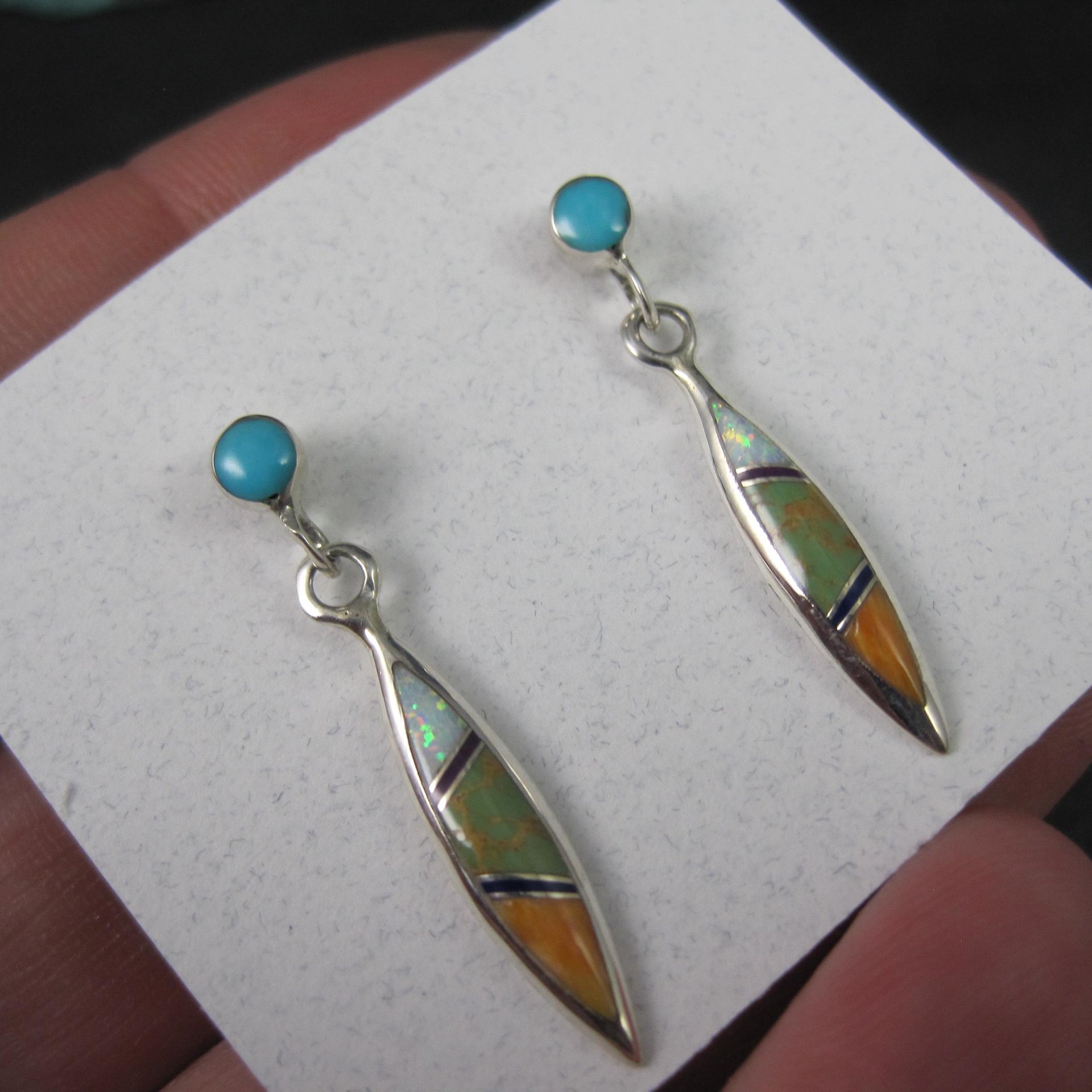 Dainty Southwestern Sterling Inlay Earrings Estate Silver