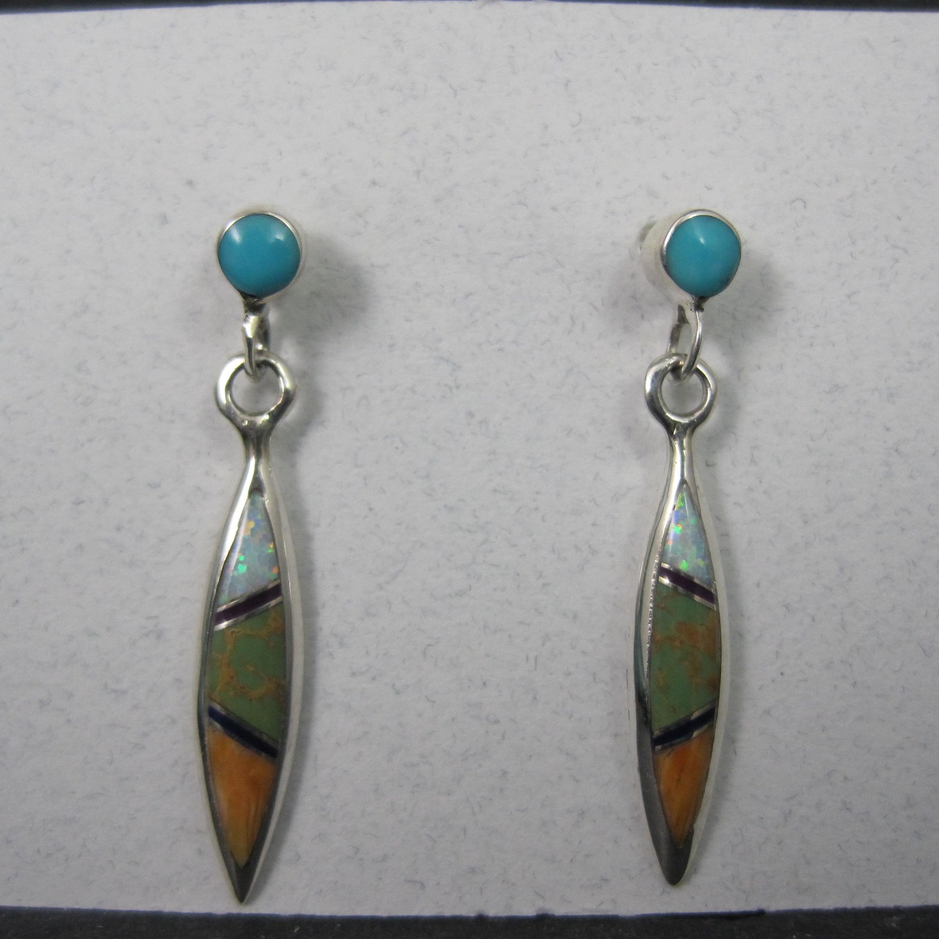 Dainty Southwestern Sterling Inlay Earrings Estate Silver