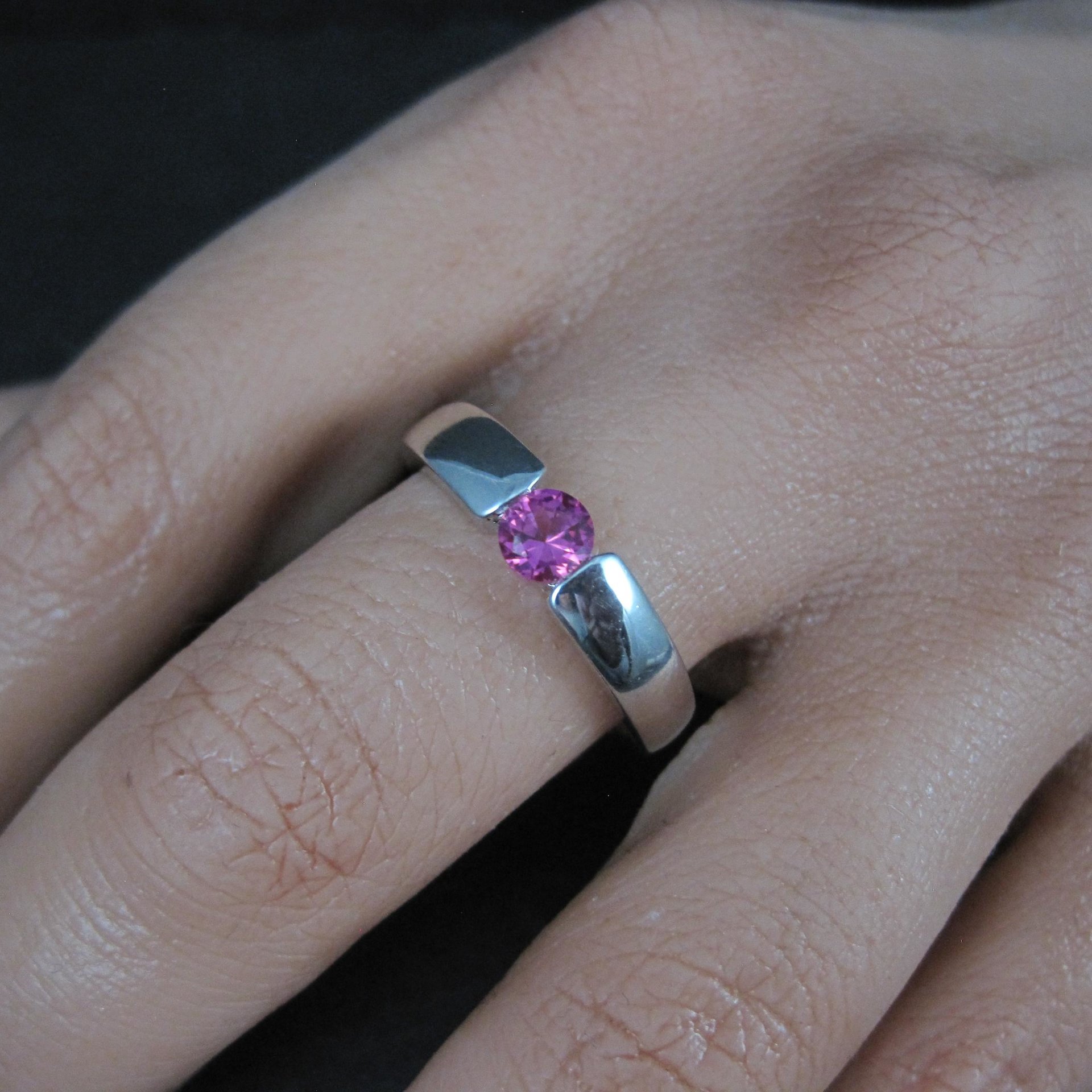 Pink Sapphire Solitaire Ring Sterling Silver Size 8 Estate Jewelry