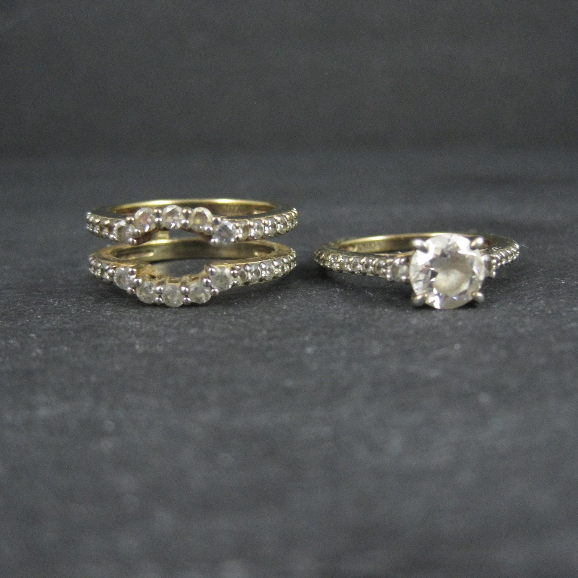 Vermeil Sterling Silver Cz Bridal Wedding Rings Set Size 7