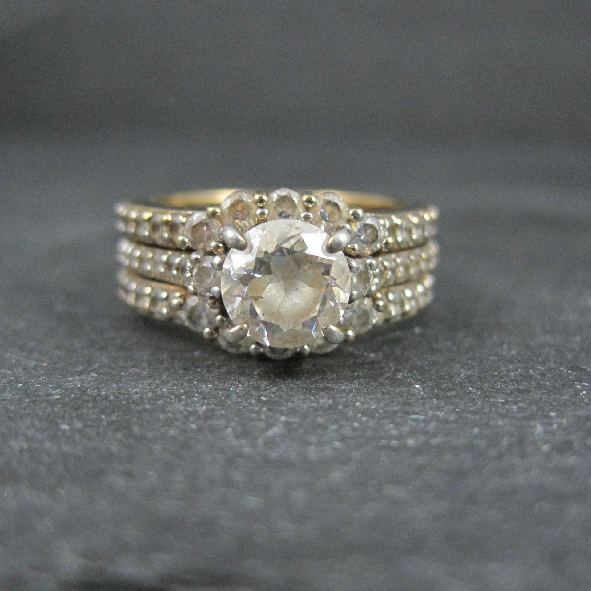 Vermeil Sterling Silver Cz Bridal Wedding Rings Set Size 7