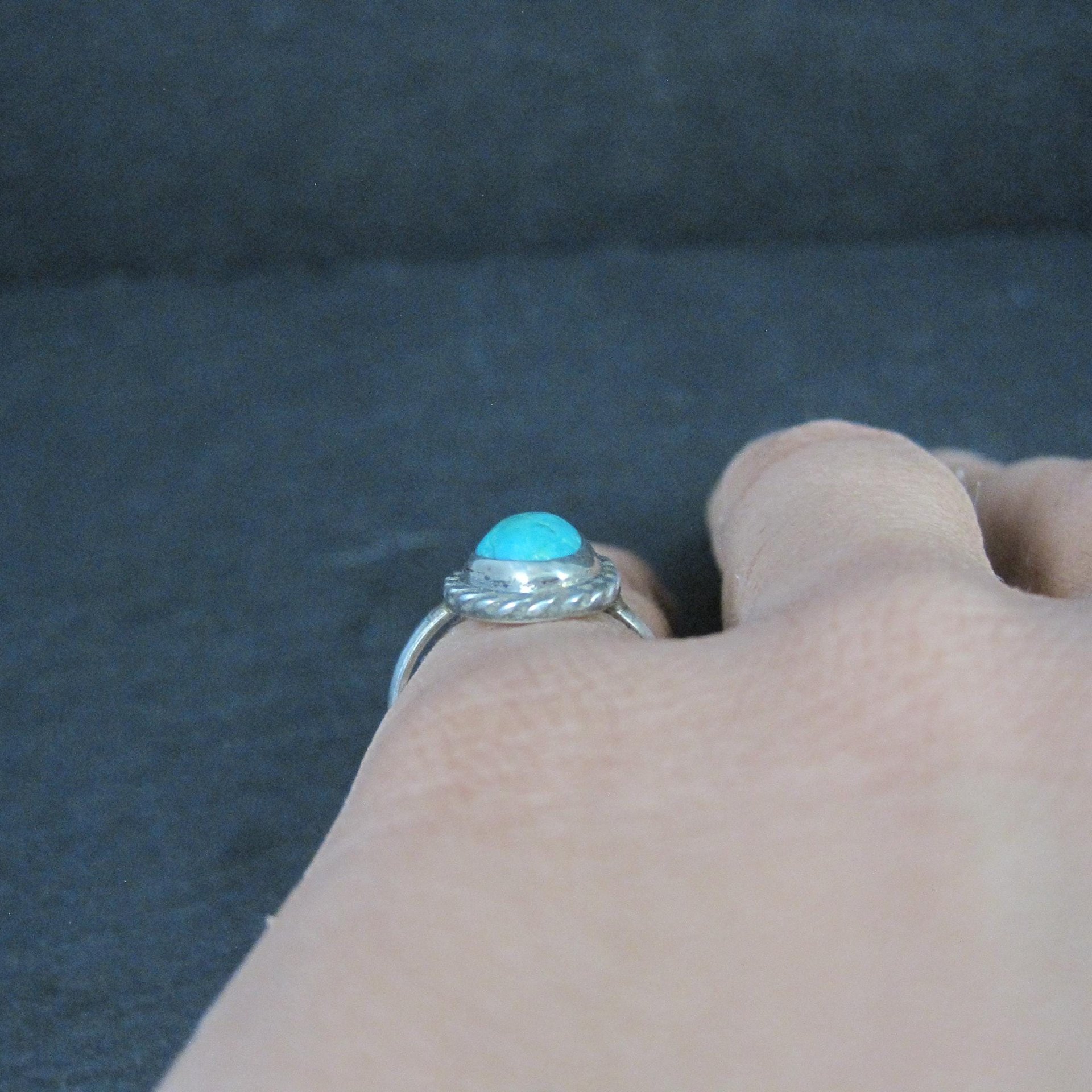 Vintage Turquoise Pinky Ring Size 4.5 Sterling Silver Navajo S. Swan